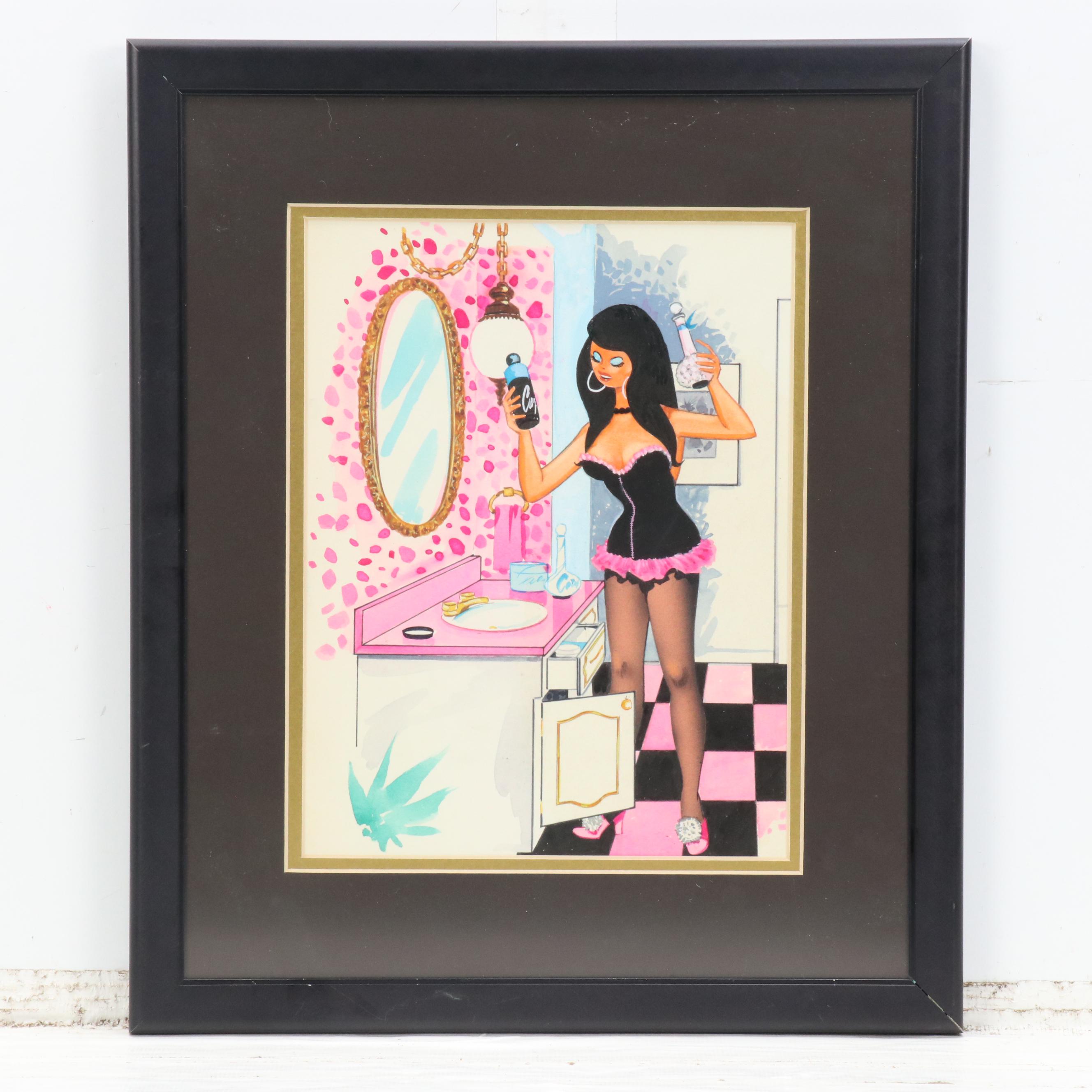 George Wagner Pin-Up Style Marker and Pen Illustrations, Mid-20th C.