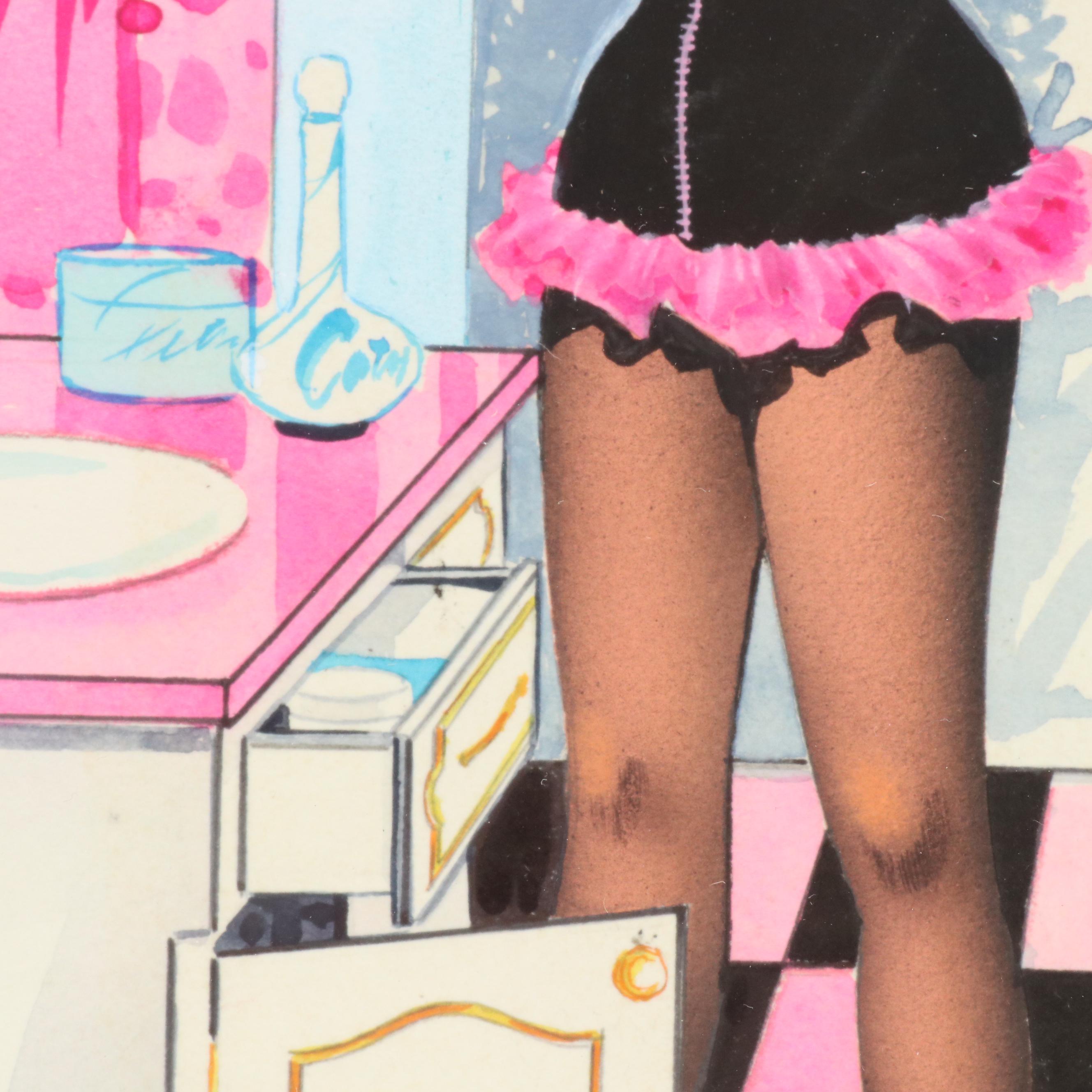 George Wagner Pin-Up Style Marker and Pen Illustrations, Mid-20th C.