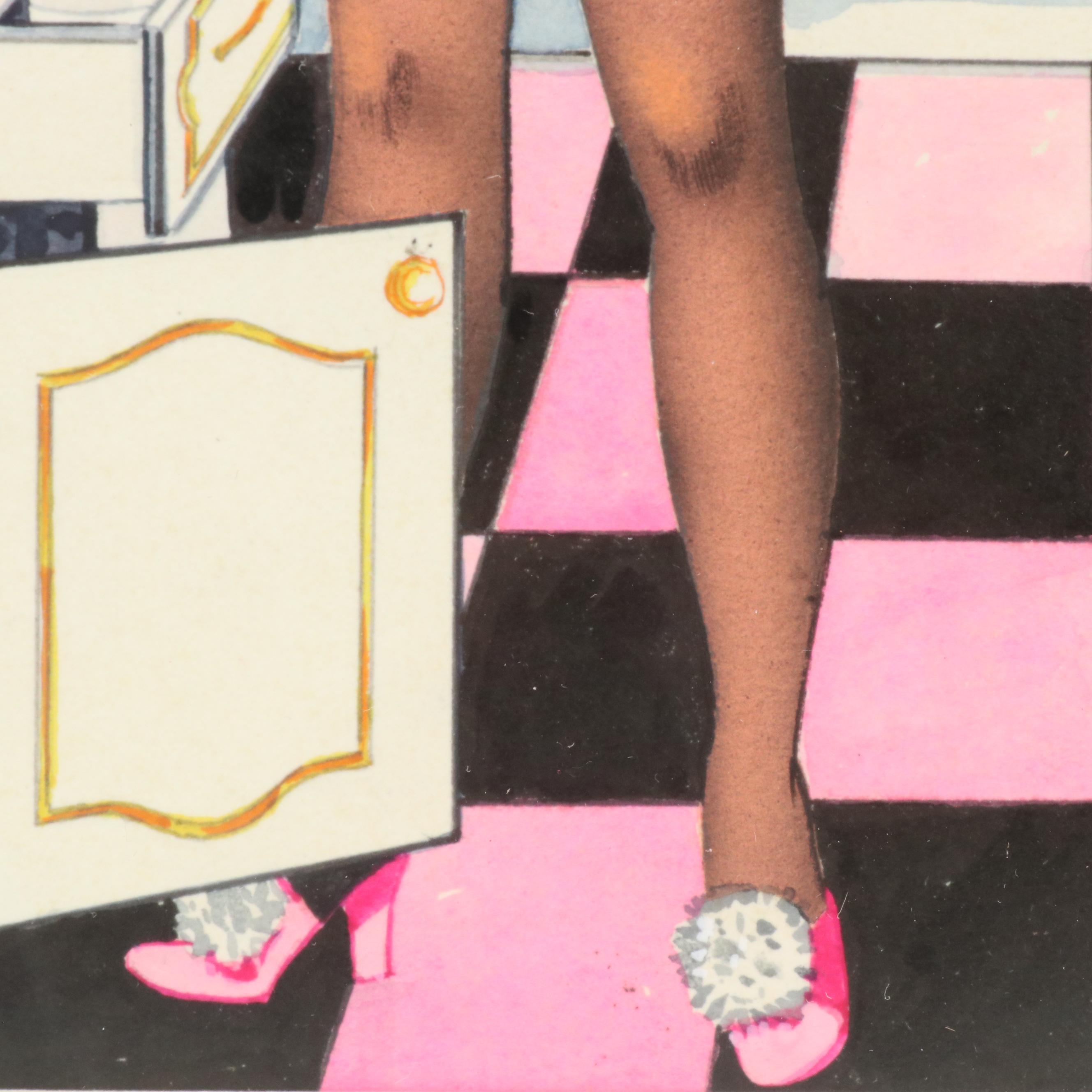 George Wagner Pin-Up Style Marker and Pen Illustrations, Mid-20th C.