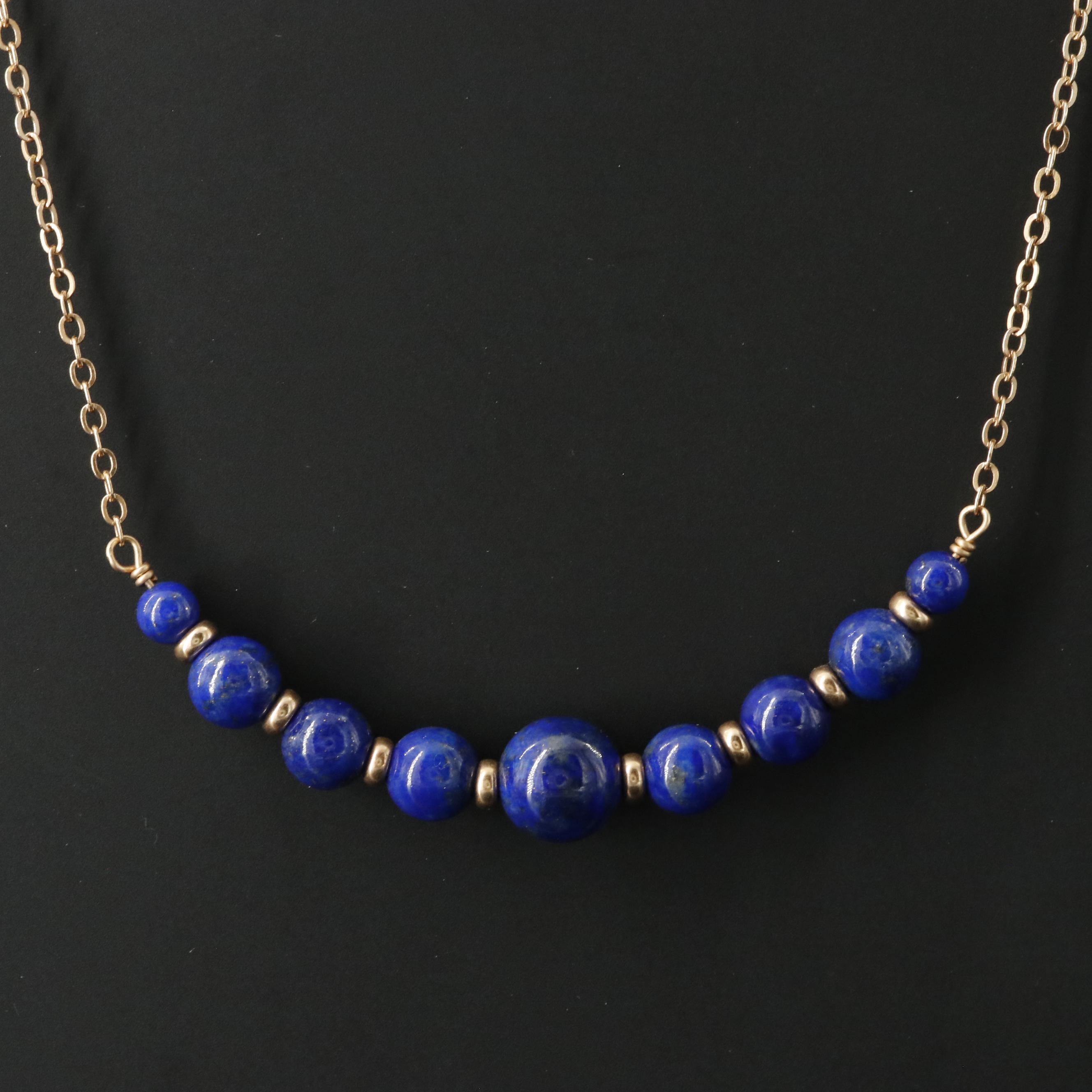 14K Graduated Lapis Lazuli Bead Necklace