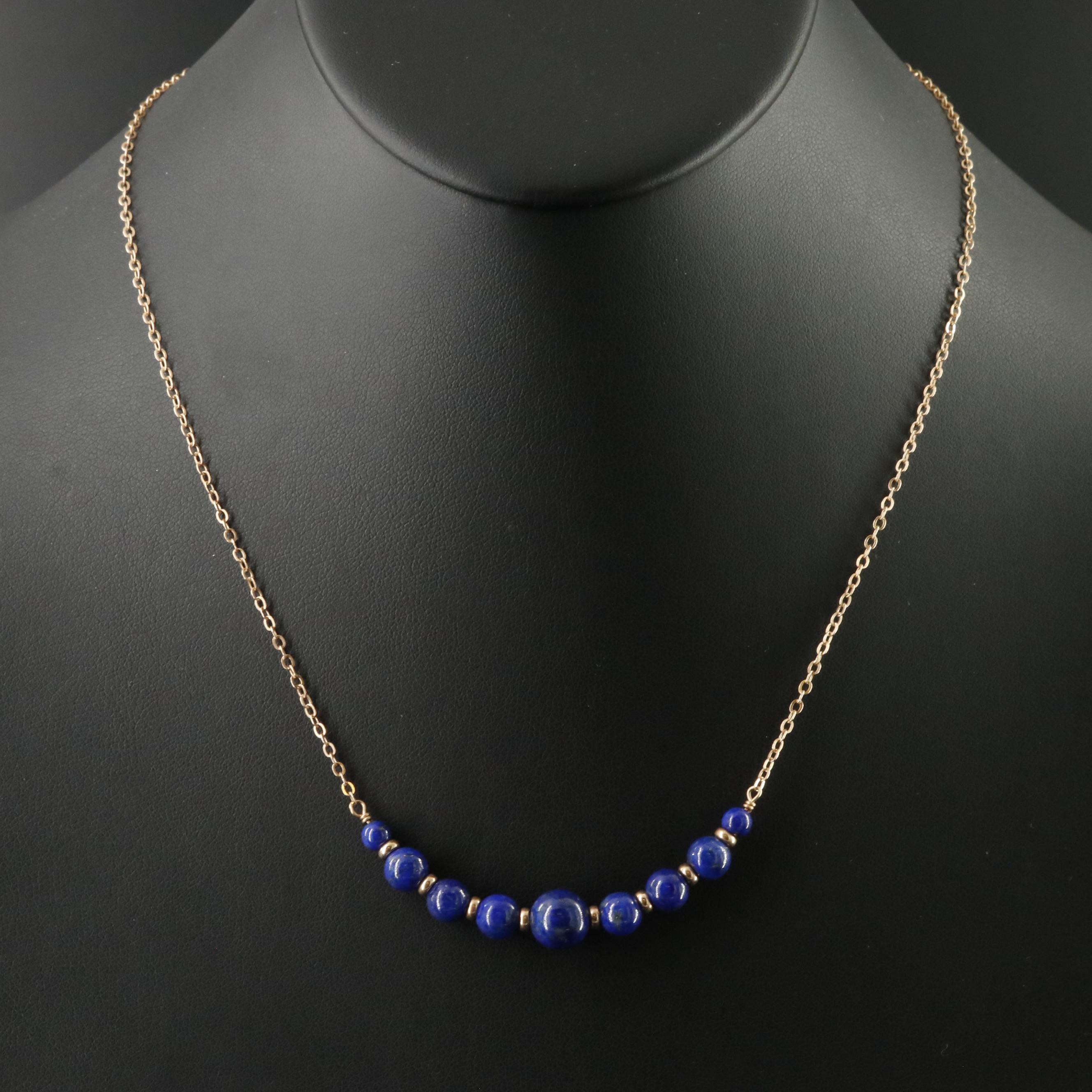 14K Graduated Lapis Lazuli Bead Necklace