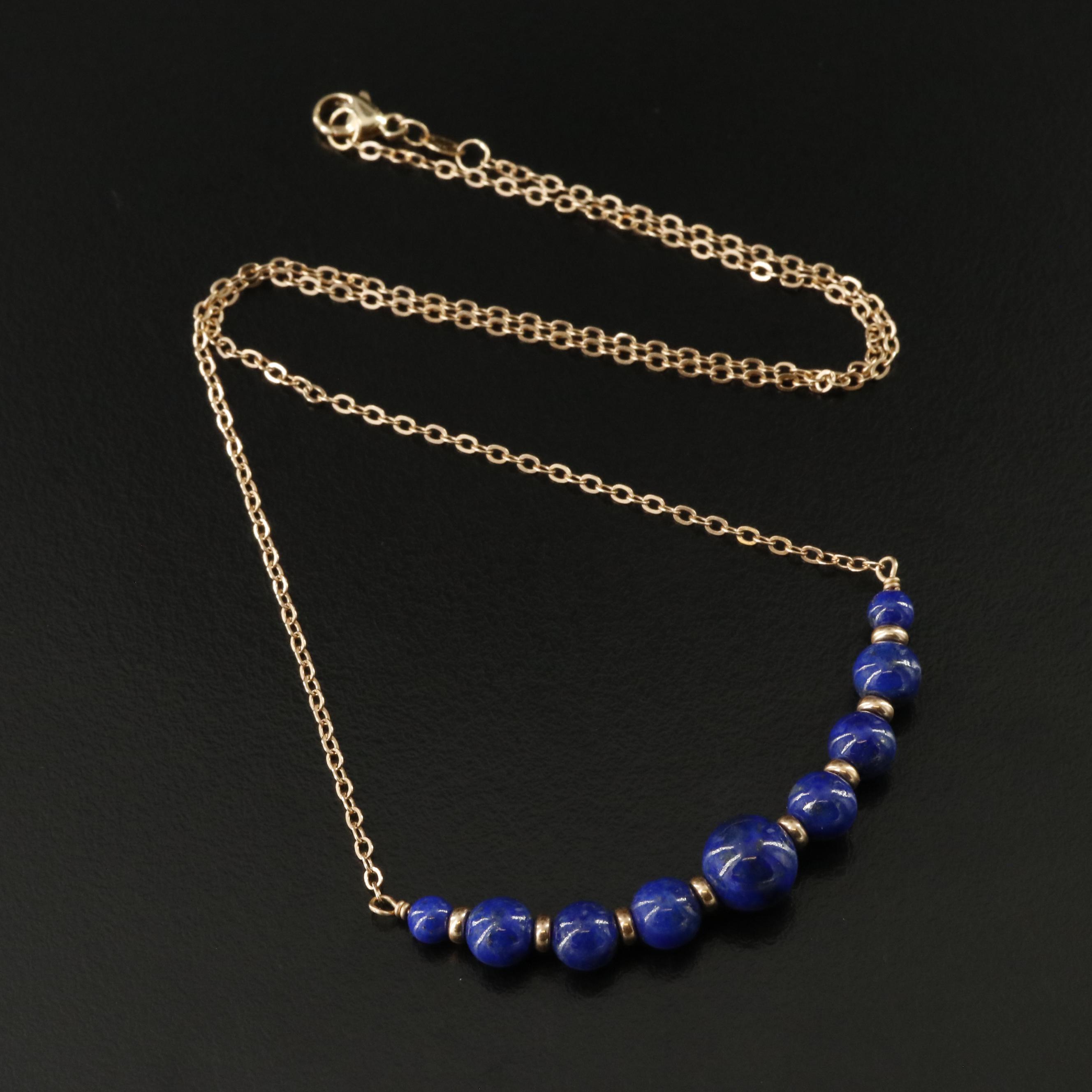 14K Graduated Lapis Lazuli Bead Necklace