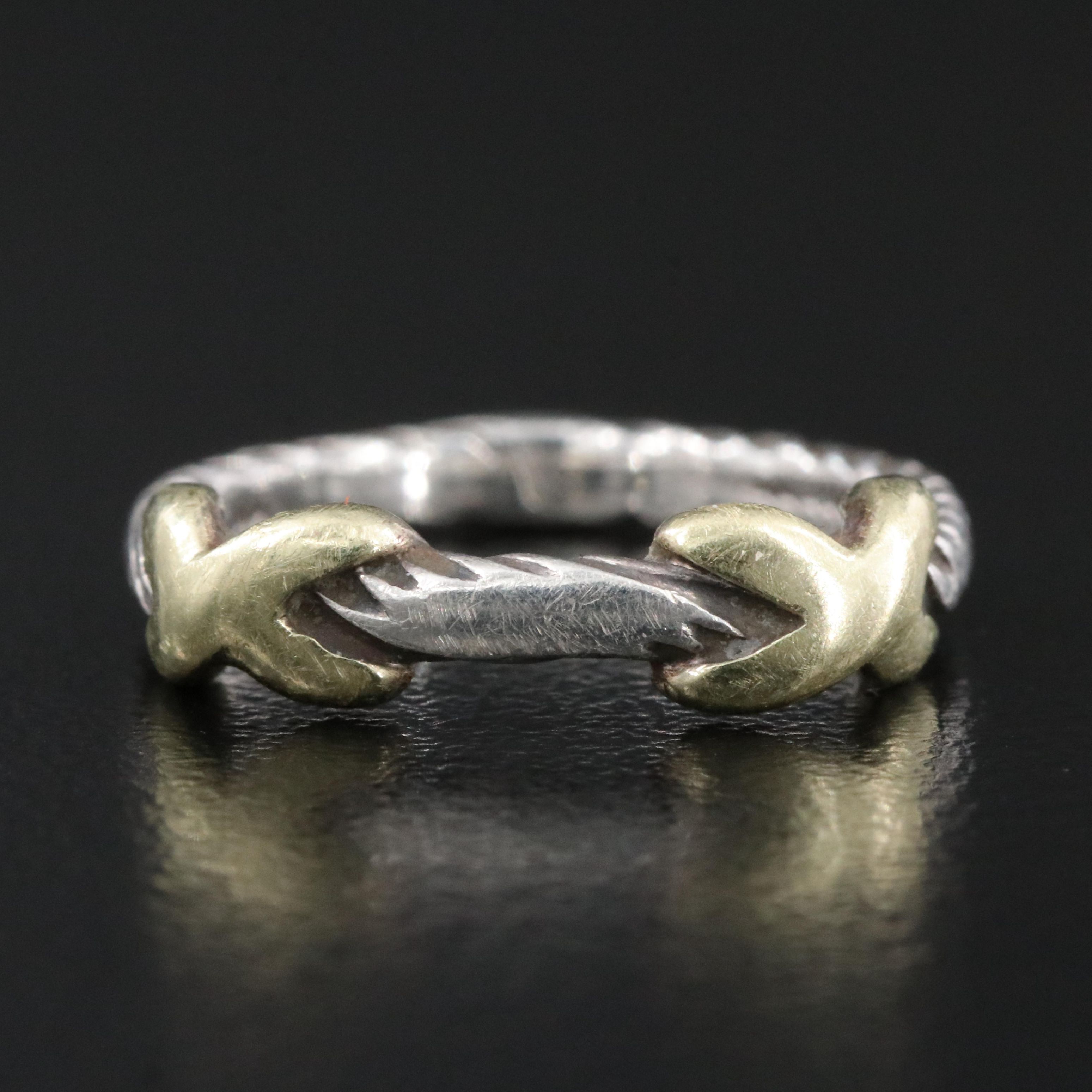 David Yurman Sterling and 14K Double X Ring
