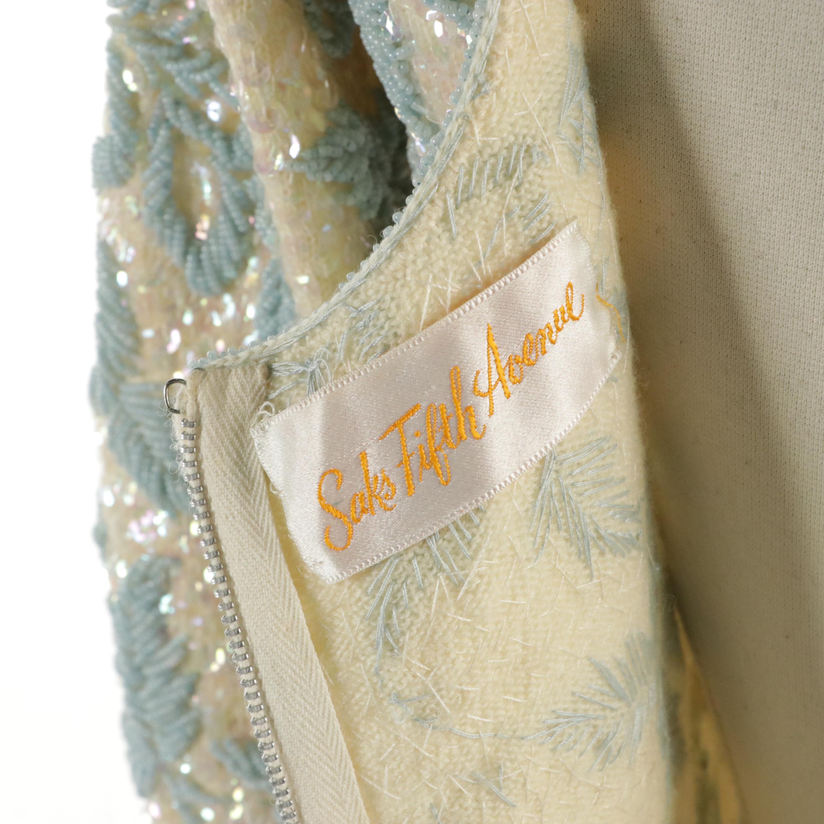 Saks Fifth Avenue Glass Bead Loop Fringe Cashmere Crop Top, 1960s