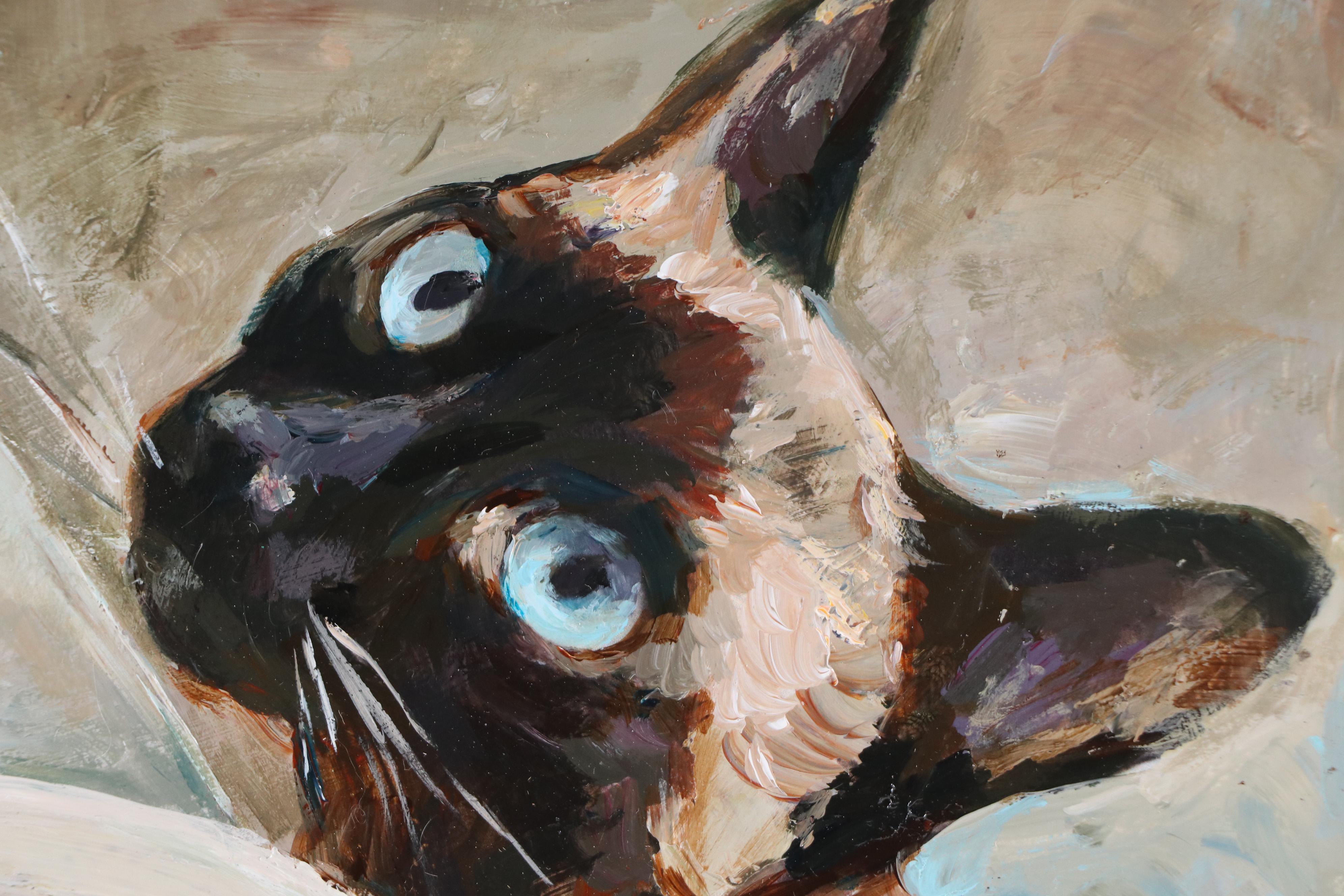 Adam Deda Oil Painting of Siamese Cat "The Fish Stalker," 2025