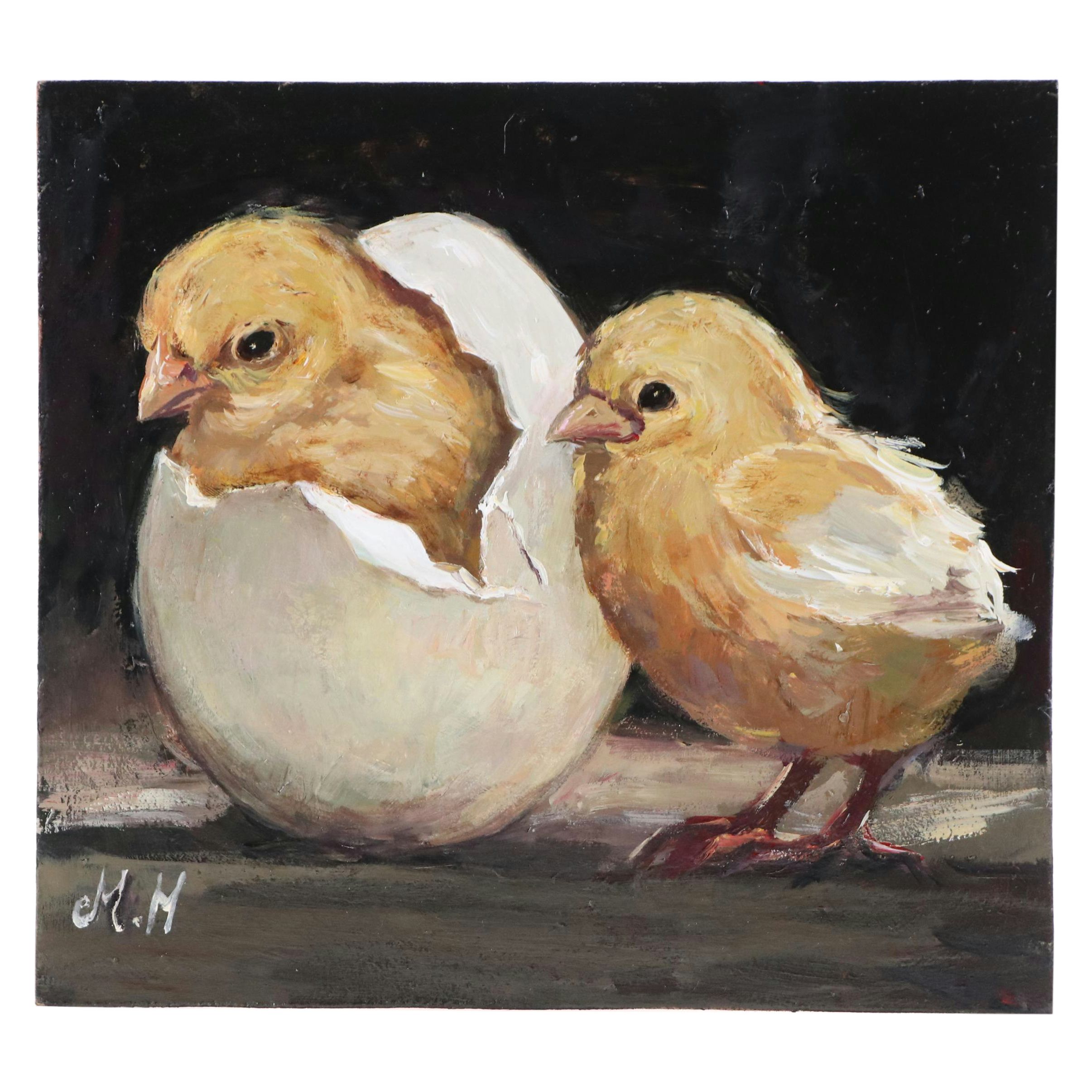 M.H. Oil Painting of Hatching Chicks, 2017