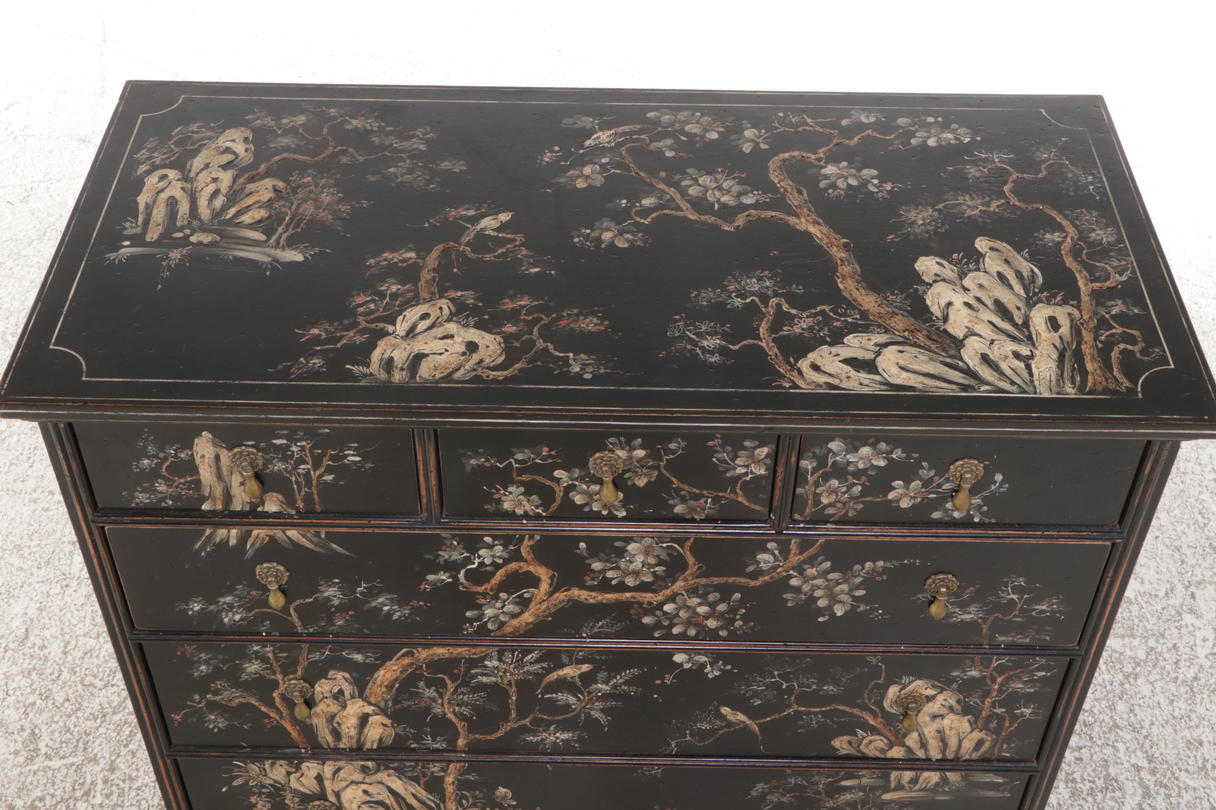 Modern History Chinese Style Chest of Drawers with Painted Landscape Scene