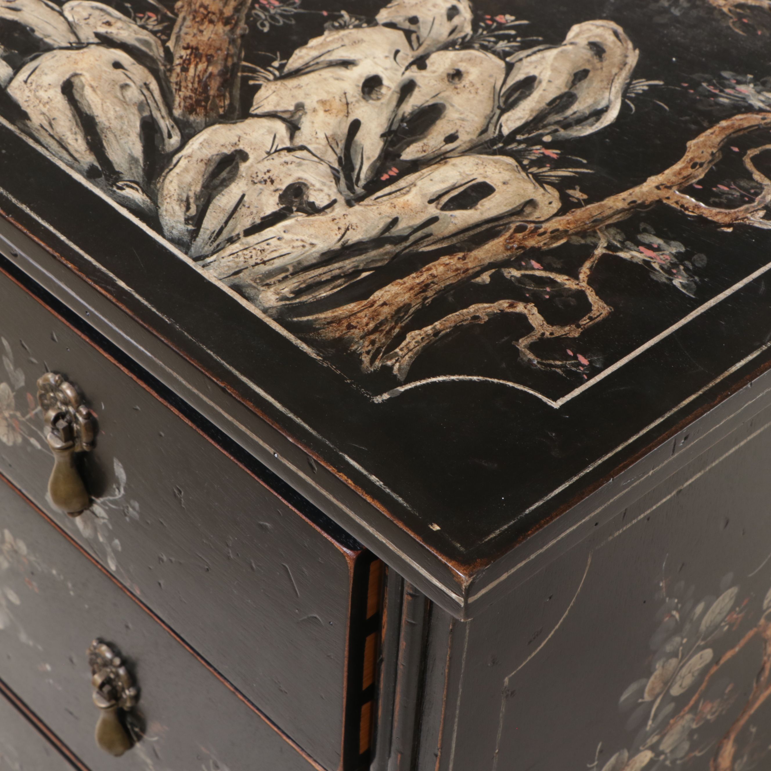Modern History Chinese Style Chest of Drawers with Painted Landscape Scene