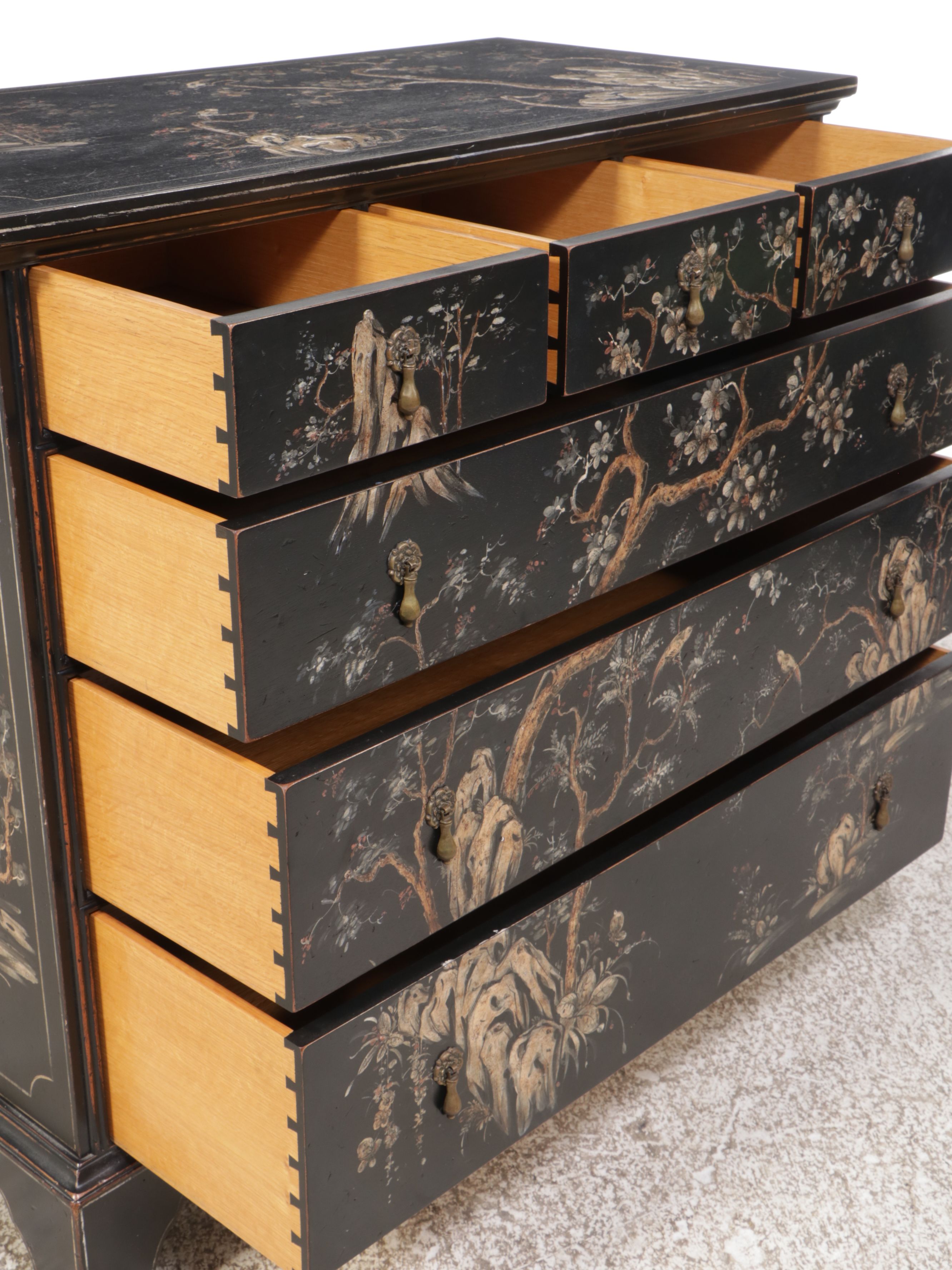 Modern History Chinese Style Chest of Drawers with Painted Landscape Scene