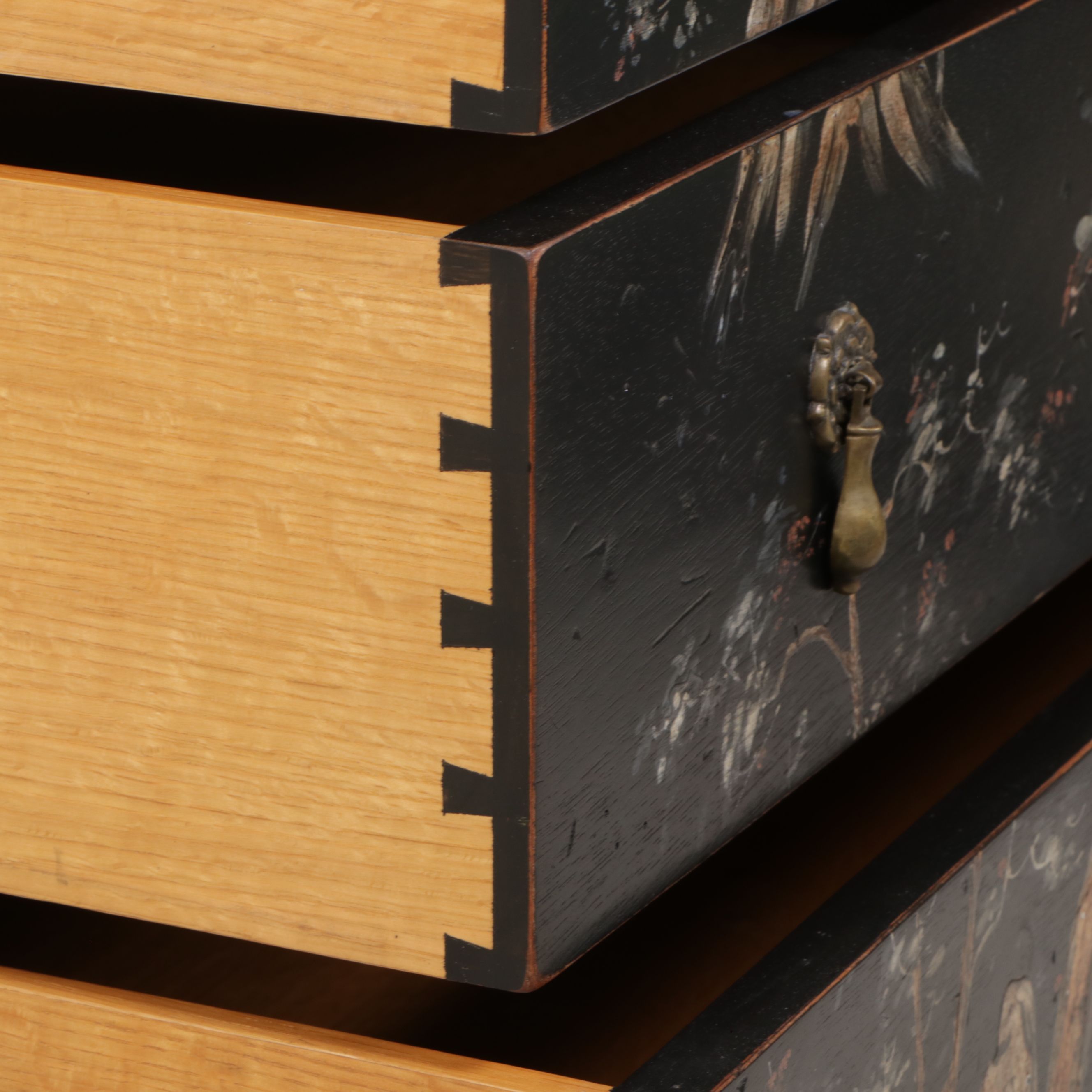 Modern History Chinese Style Chest of Drawers with Painted Landscape Scene