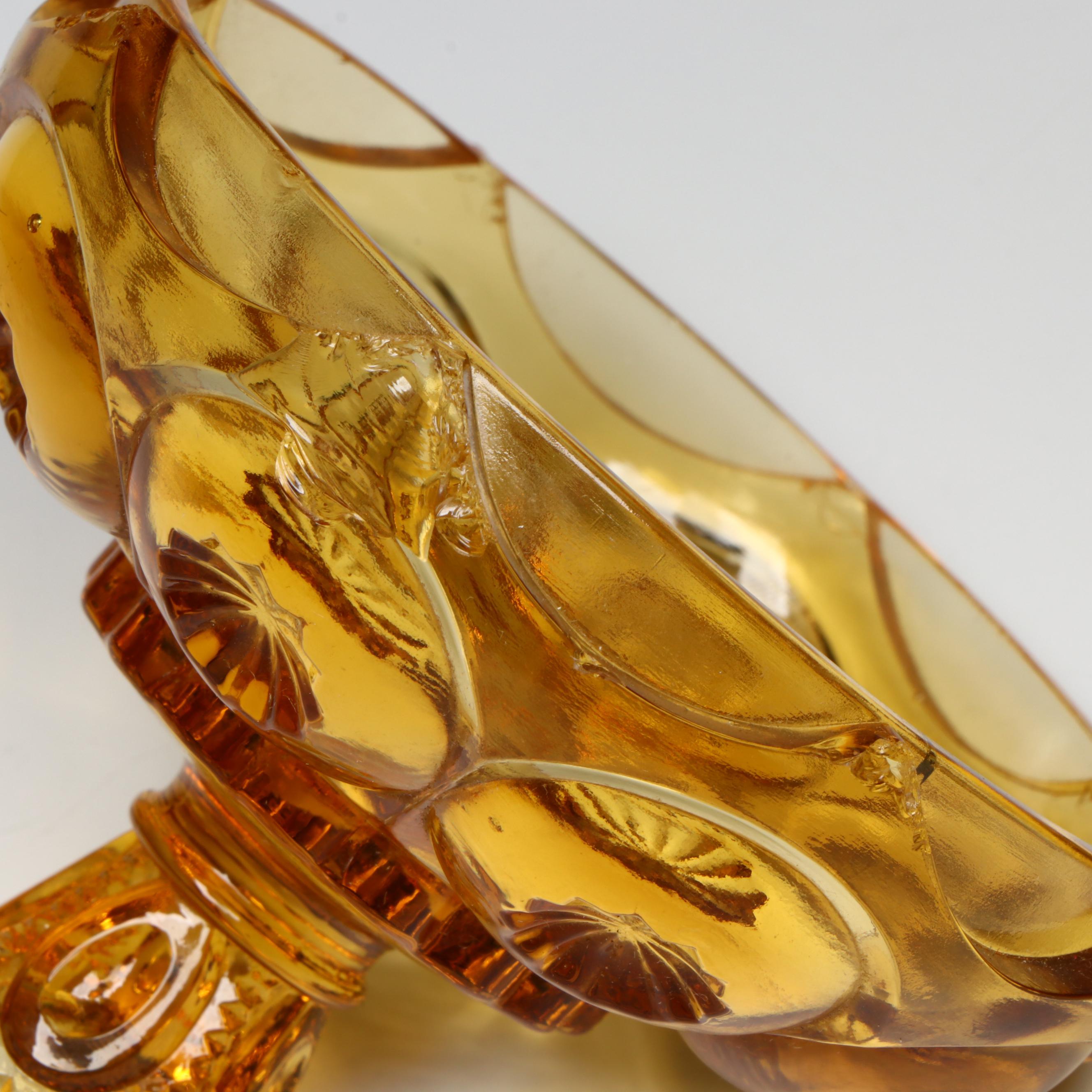 LE Smith Amber Glass Moon and Stars Compote with Other Tableware