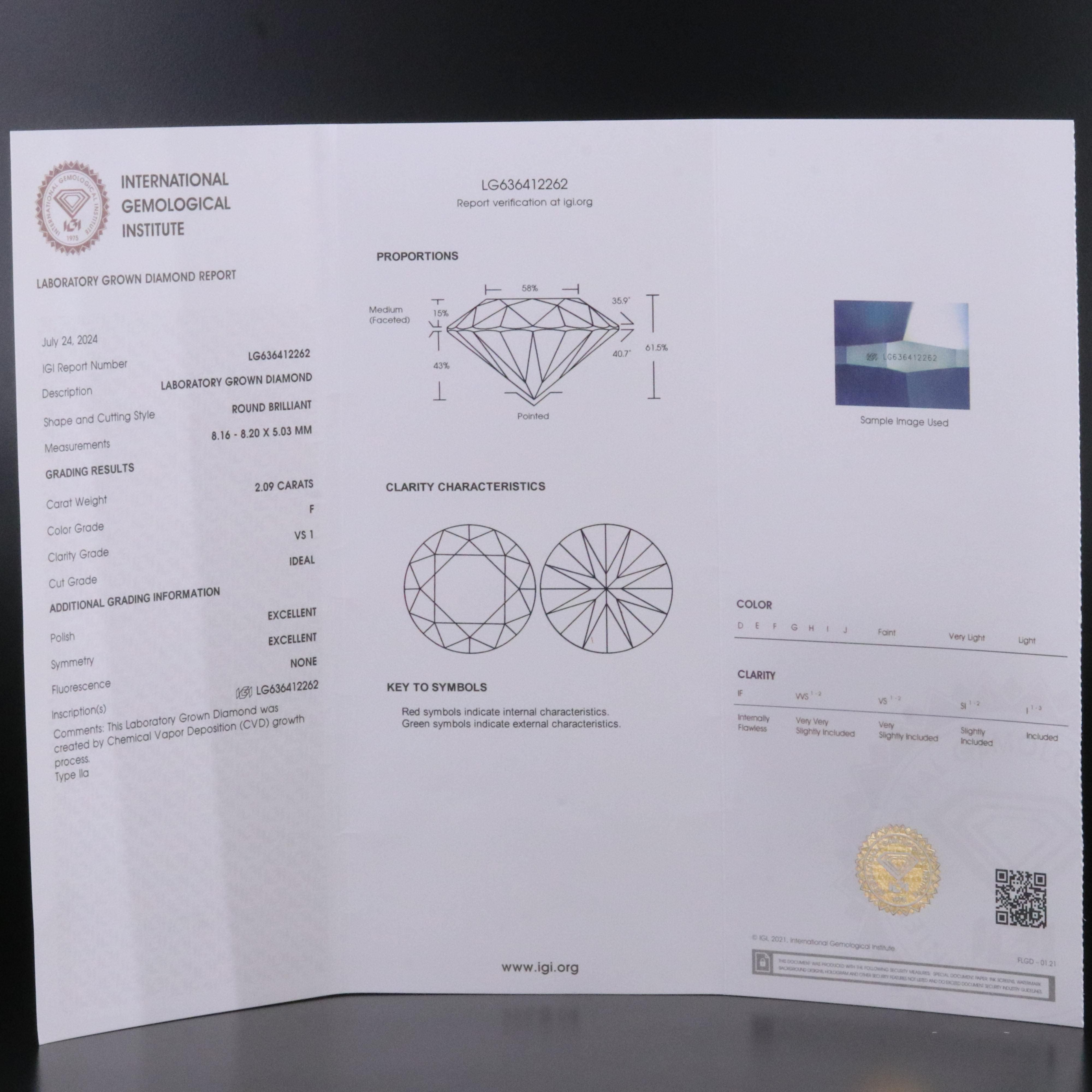 14K 2.09 CT Lab Grown Diamond Solitaire Ring with IGI Report