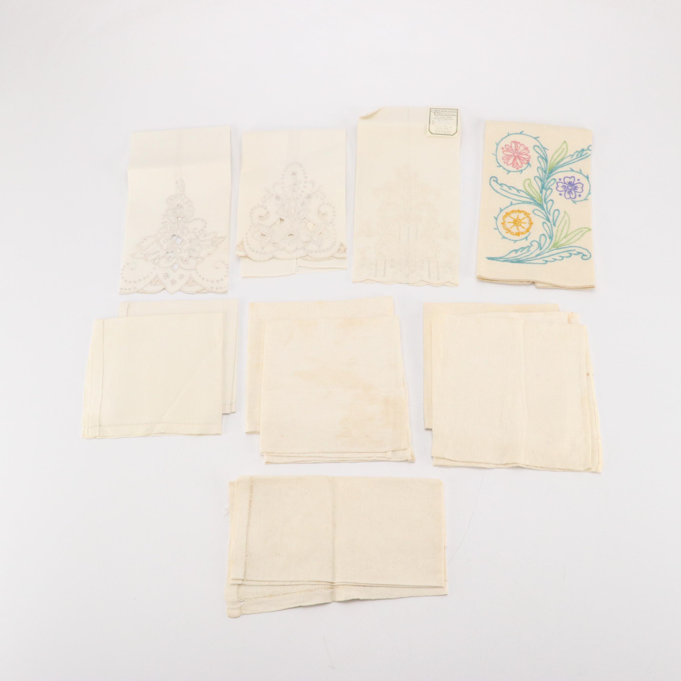 Assorted Lace Embroidered and Printed Handkerchief with Other Linens in Boxes