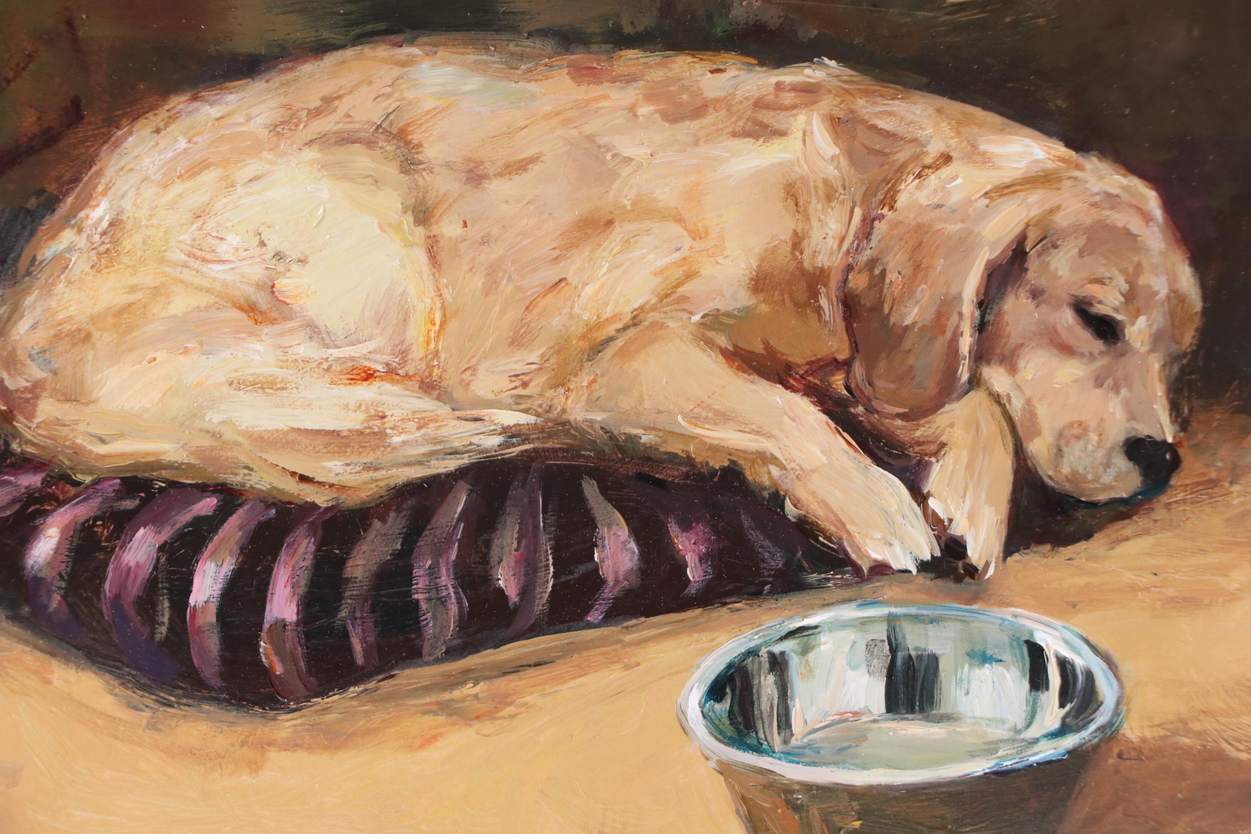 Adam Deda Oil Painting of Golden Retriever "Drowned in Dreams," 2025