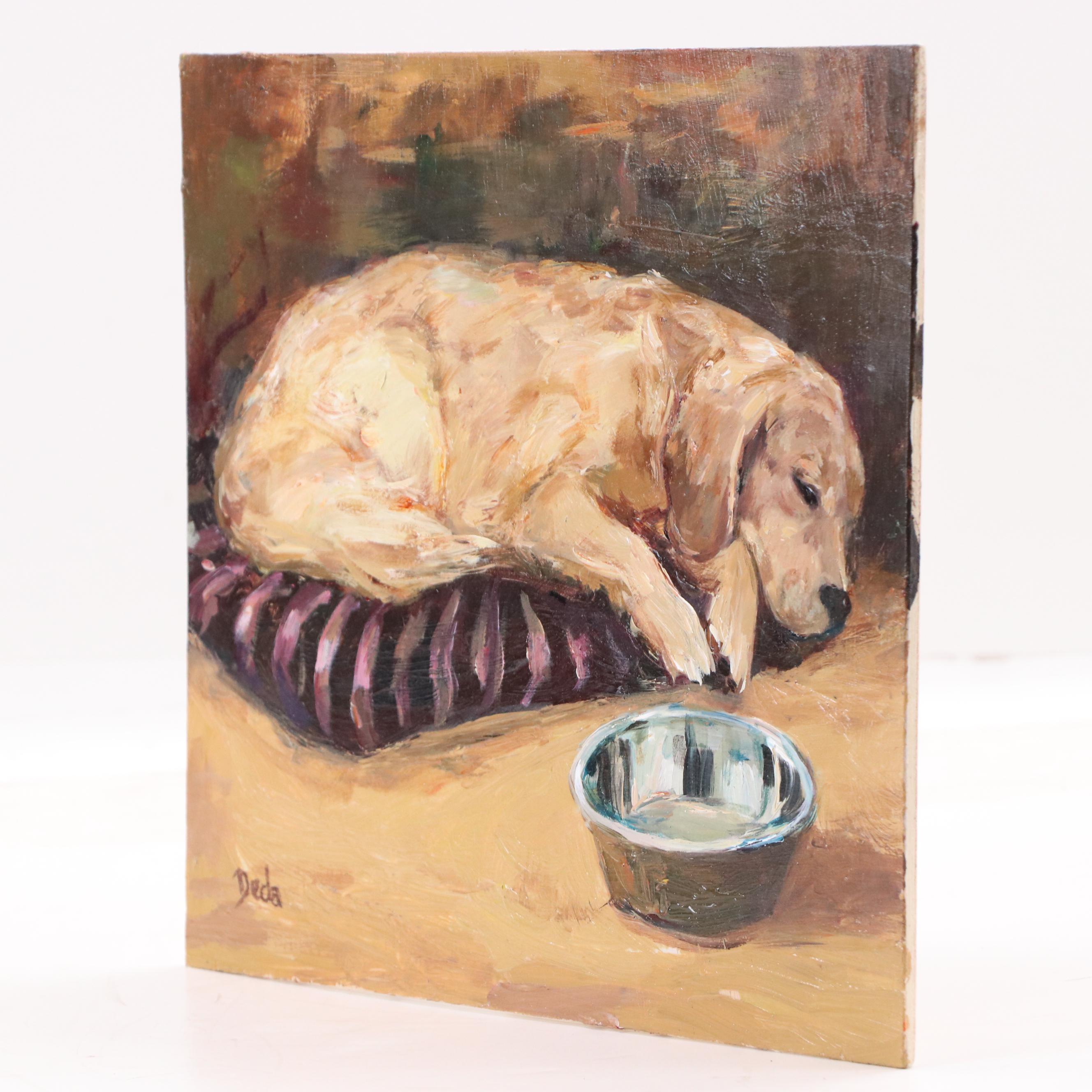 Adam Deda Oil Painting of Golden Retriever "Drowned in Dreams," 2025