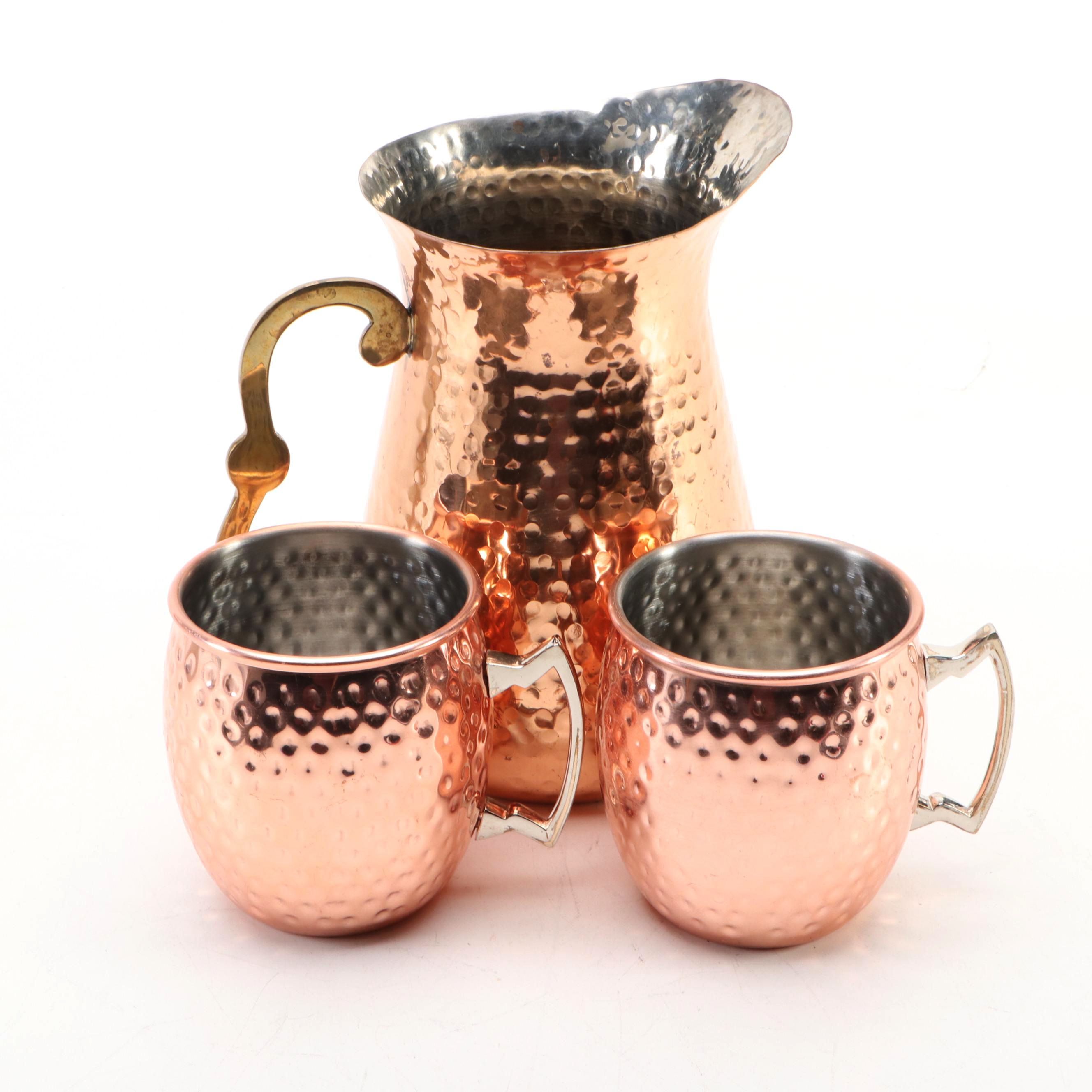 Home Essentials Hammered Copper Pitcher with Other Moscow Mule Mugs