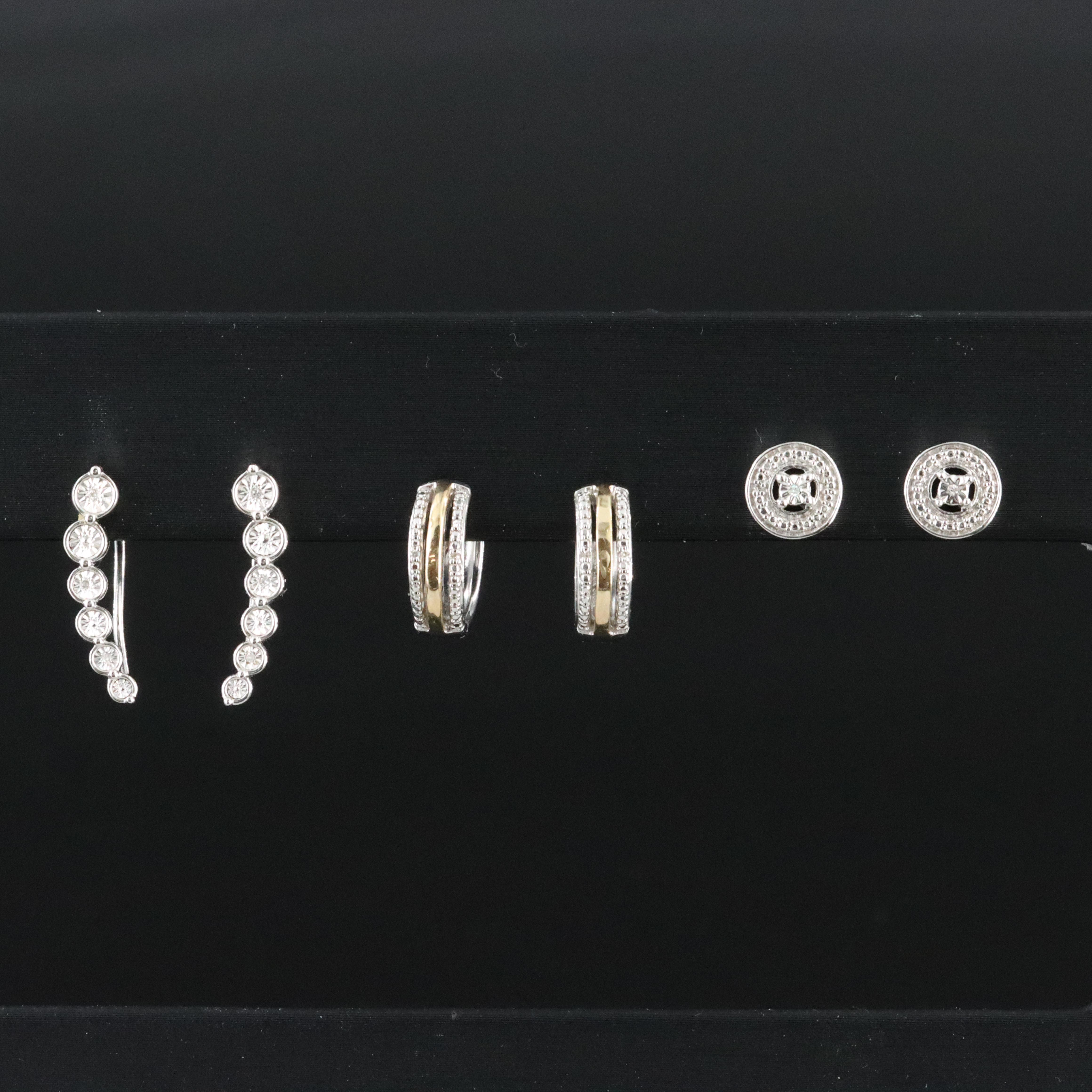 Sterling Diamond Earring Collection Featuring Hoops with 10K Accent