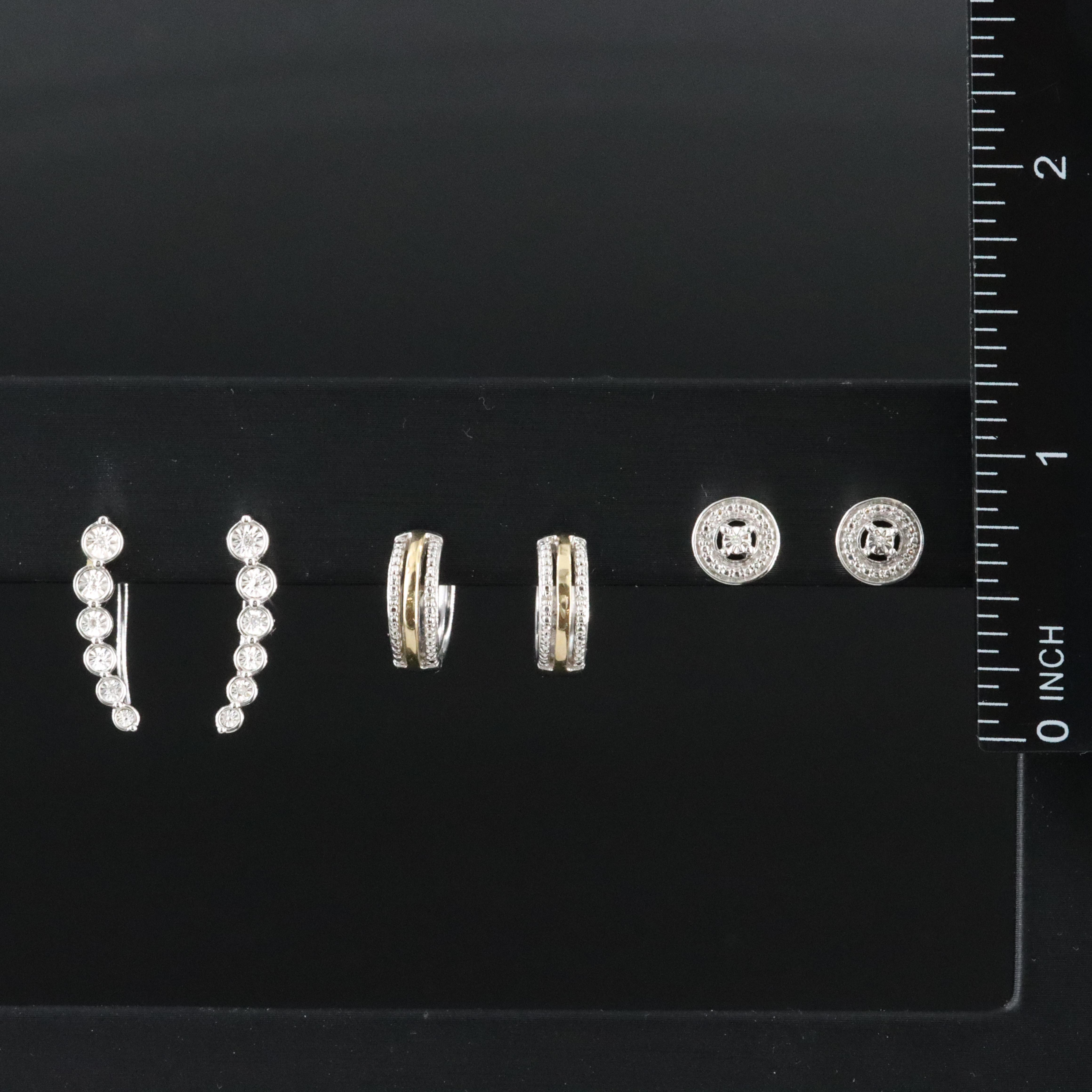 Sterling Diamond Earring Collection Featuring Hoops with 10K Accent