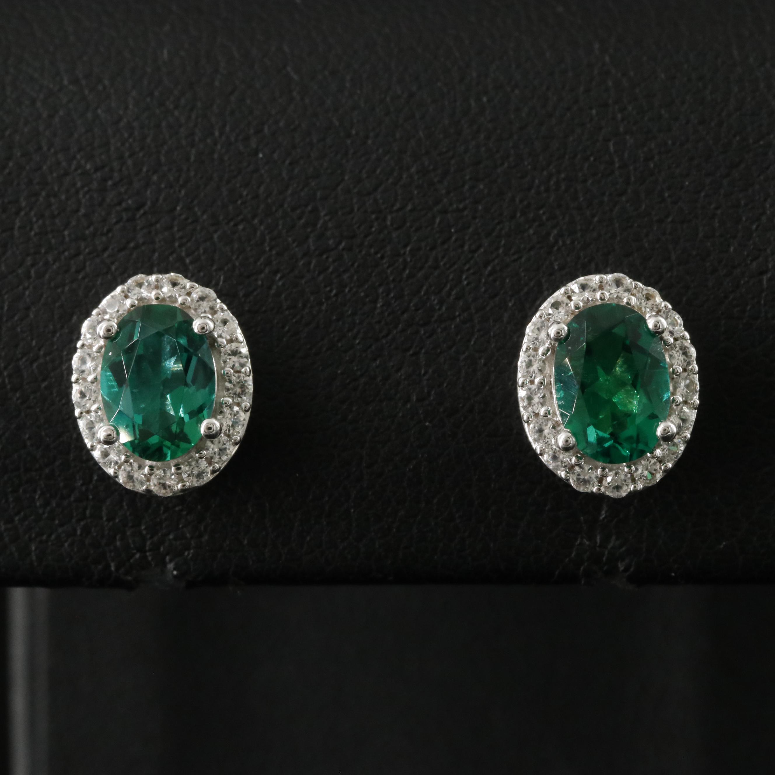 Sterling Emerald and White Sapphire Earrings