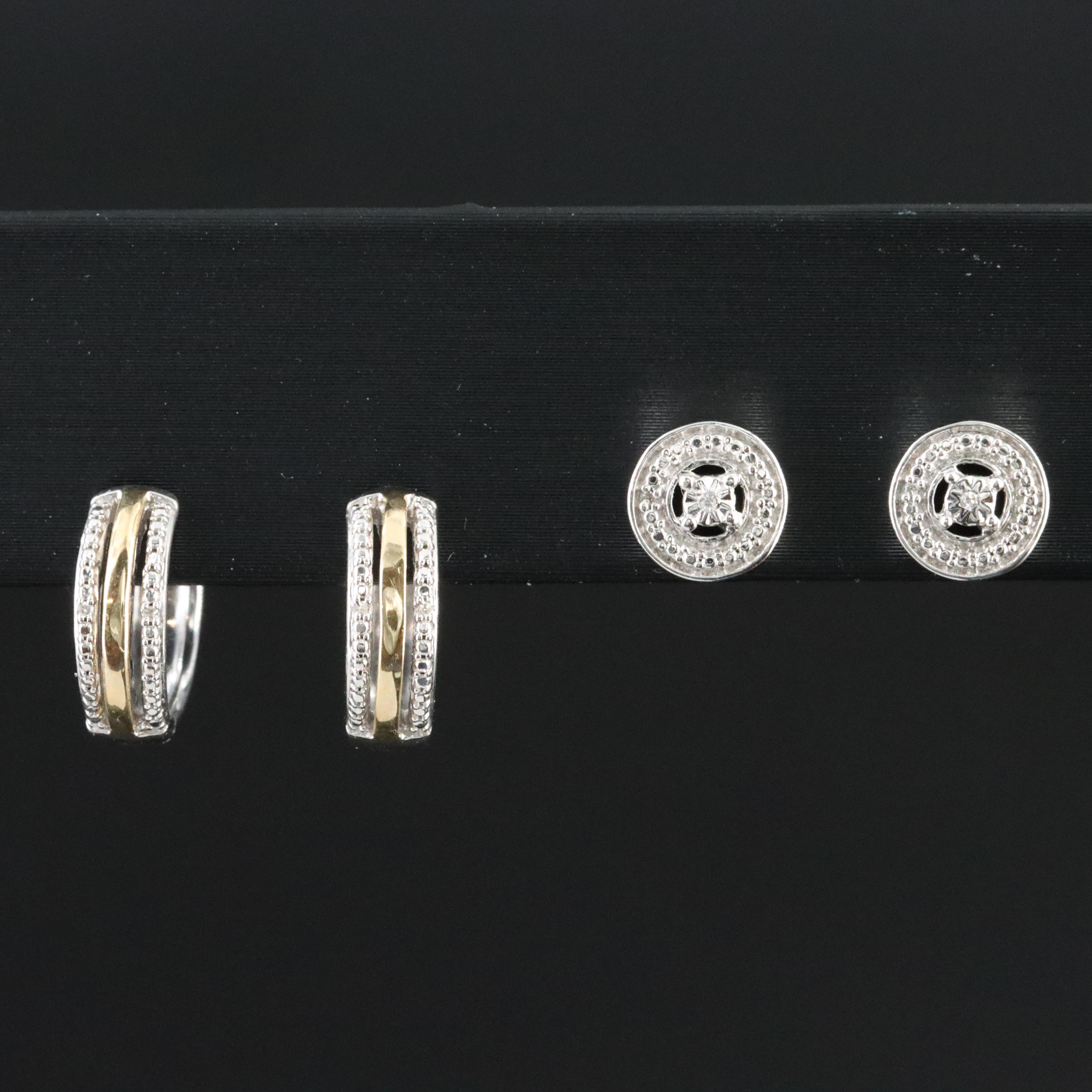 Sterling Diamond Earring Collection Featuring Hoops with 10K Accent