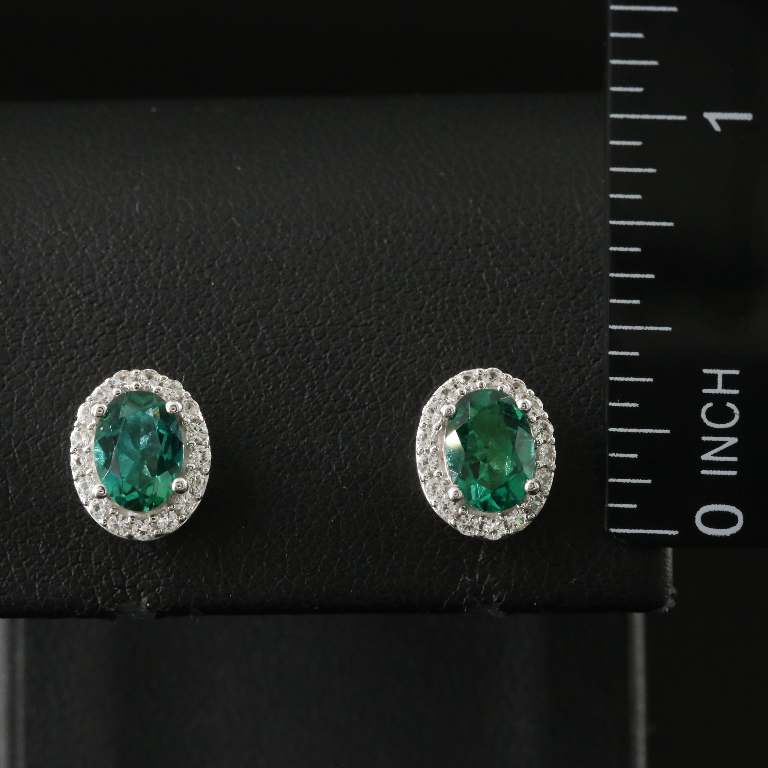 Sterling Emerald and White Sapphire Earrings