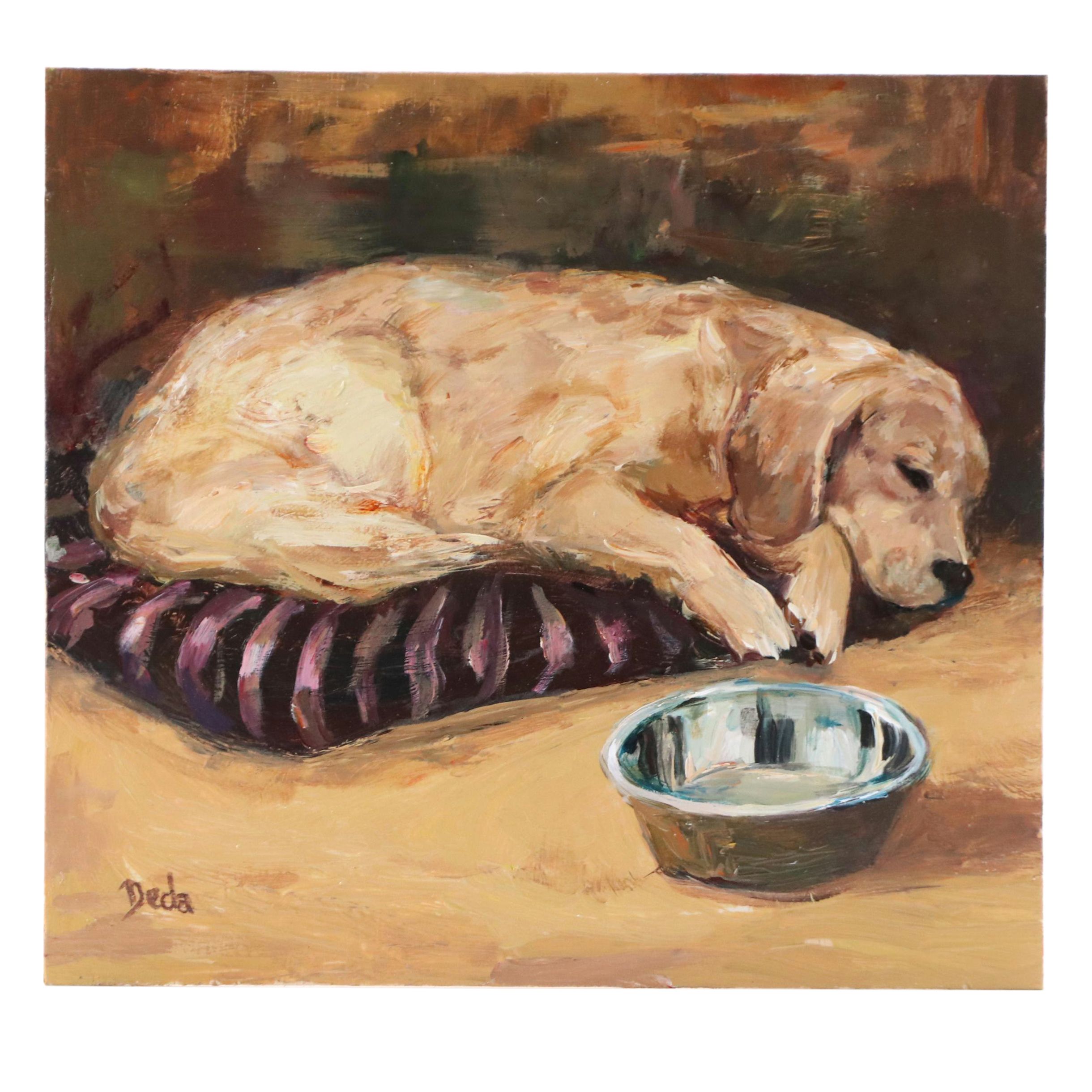 Adam Deda Oil Painting of Golden Retriever "Drowned in Dreams," 2025