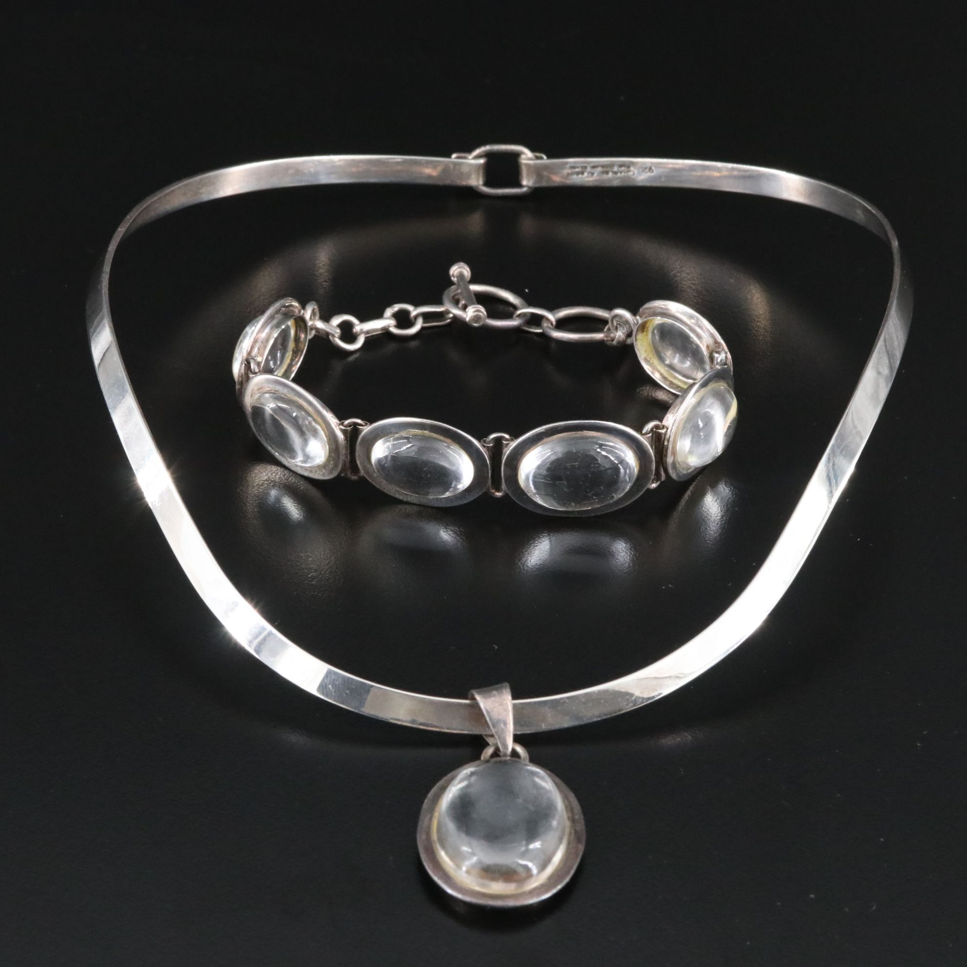 Sterling Rock Crystal Bracelet and Pendant Set with Charles Albert Collar