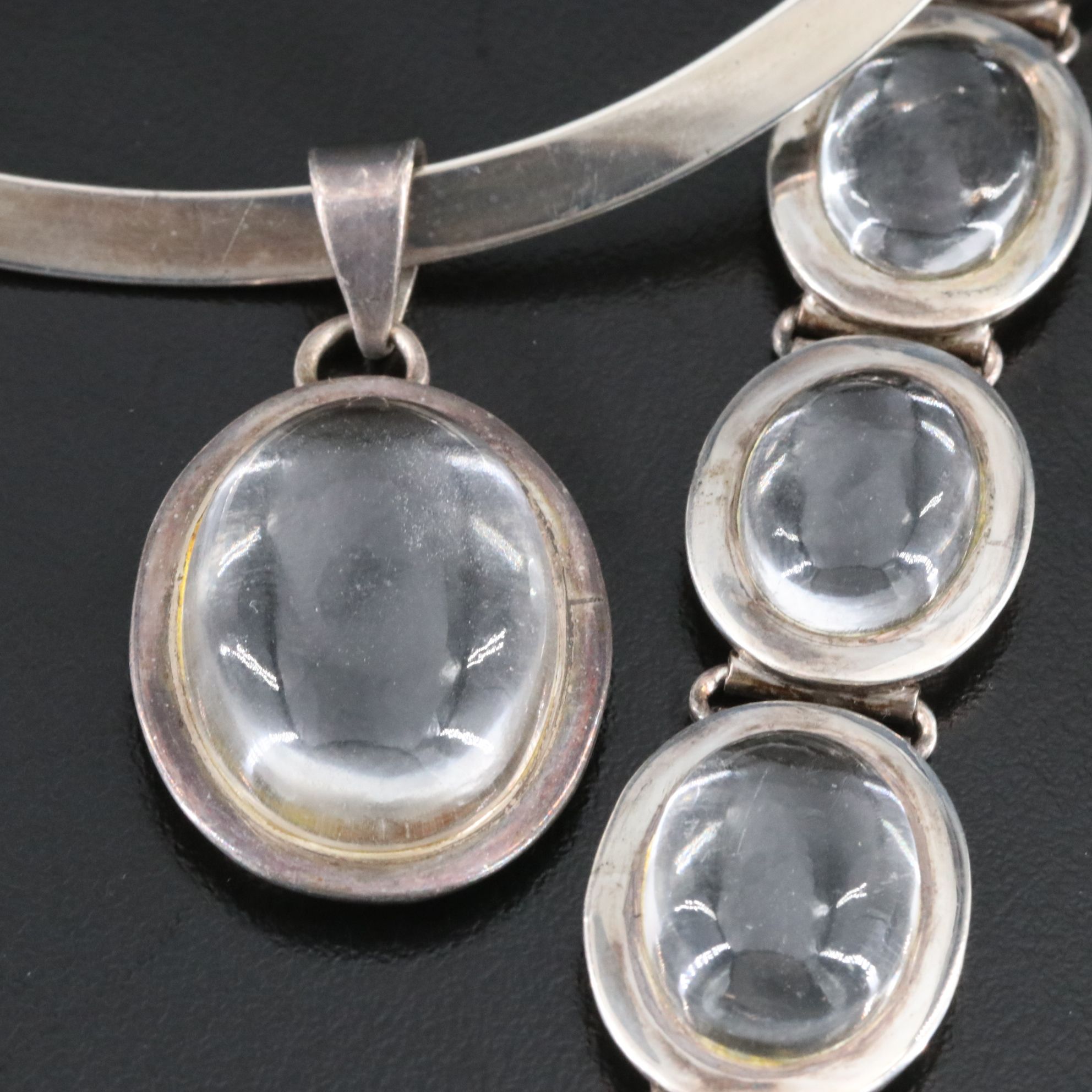 Sterling Rock Crystal Bracelet and Pendant Set with Charles Albert Collar