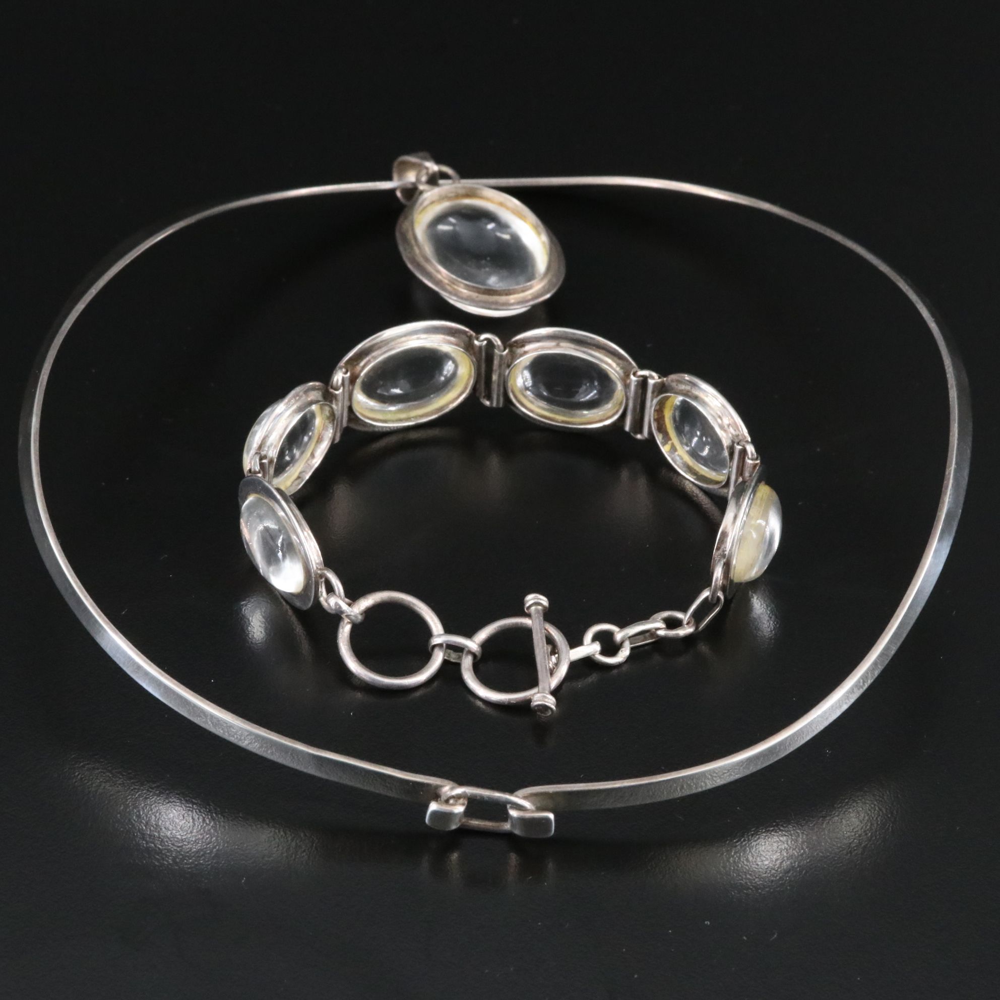 Sterling Rock Crystal Bracelet and Pendant Set with Charles Albert Collar