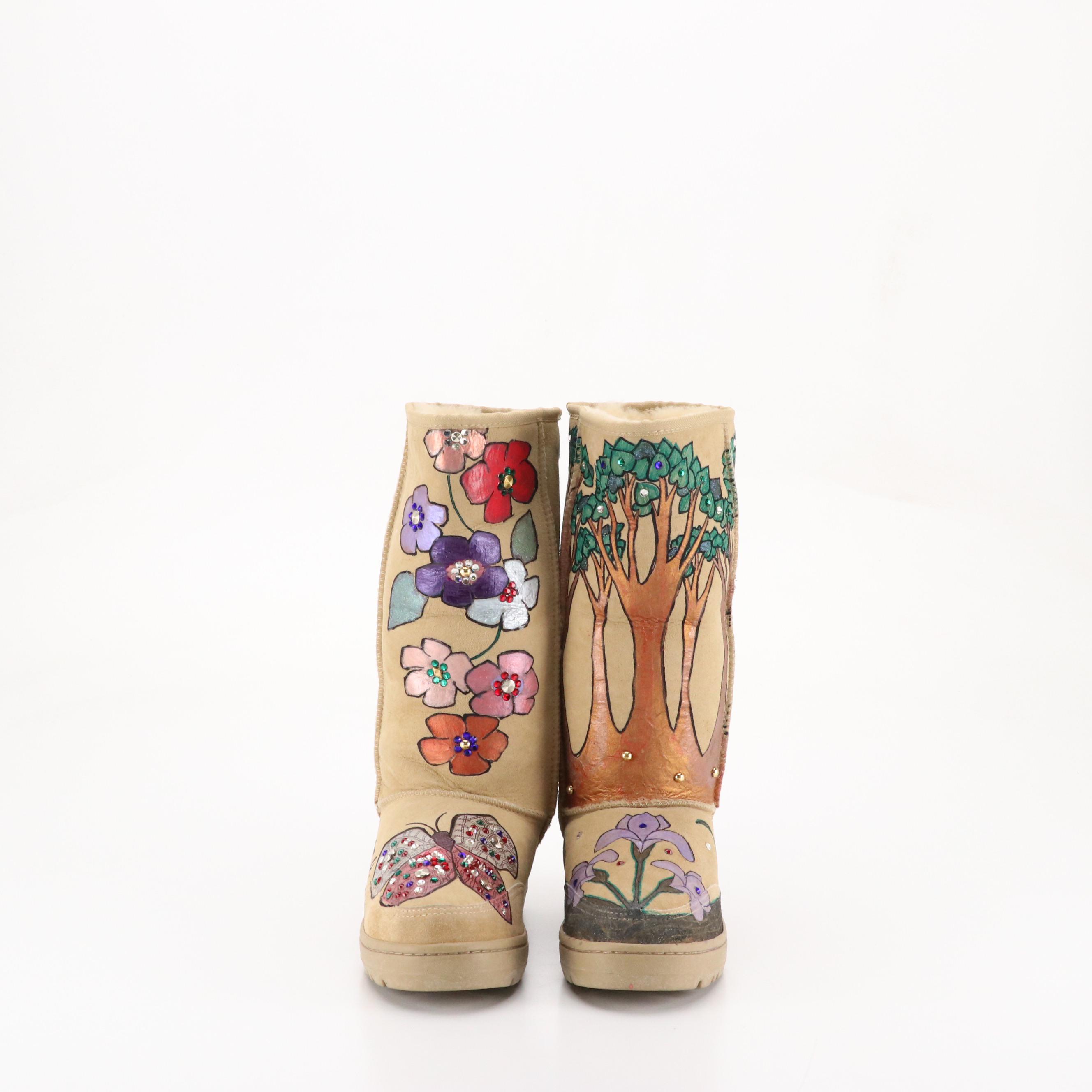 Lucy Liu Signed & Hand Painted "Enchanted Forest" Ultra Tall Ugg Boots W/ Box