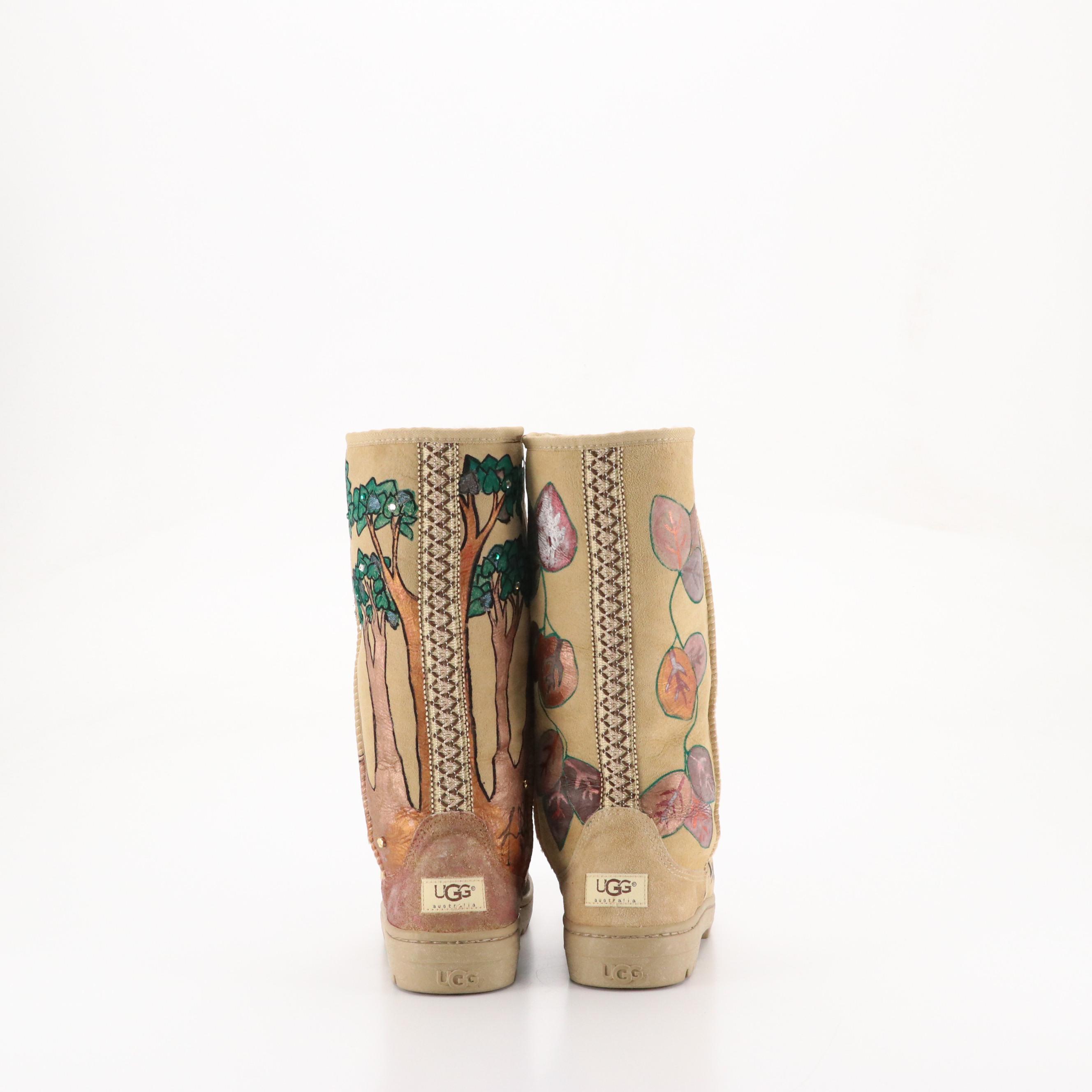 Lucy Liu Signed & Hand Painted "Enchanted Forest" Ultra Tall Ugg Boots W/ Box