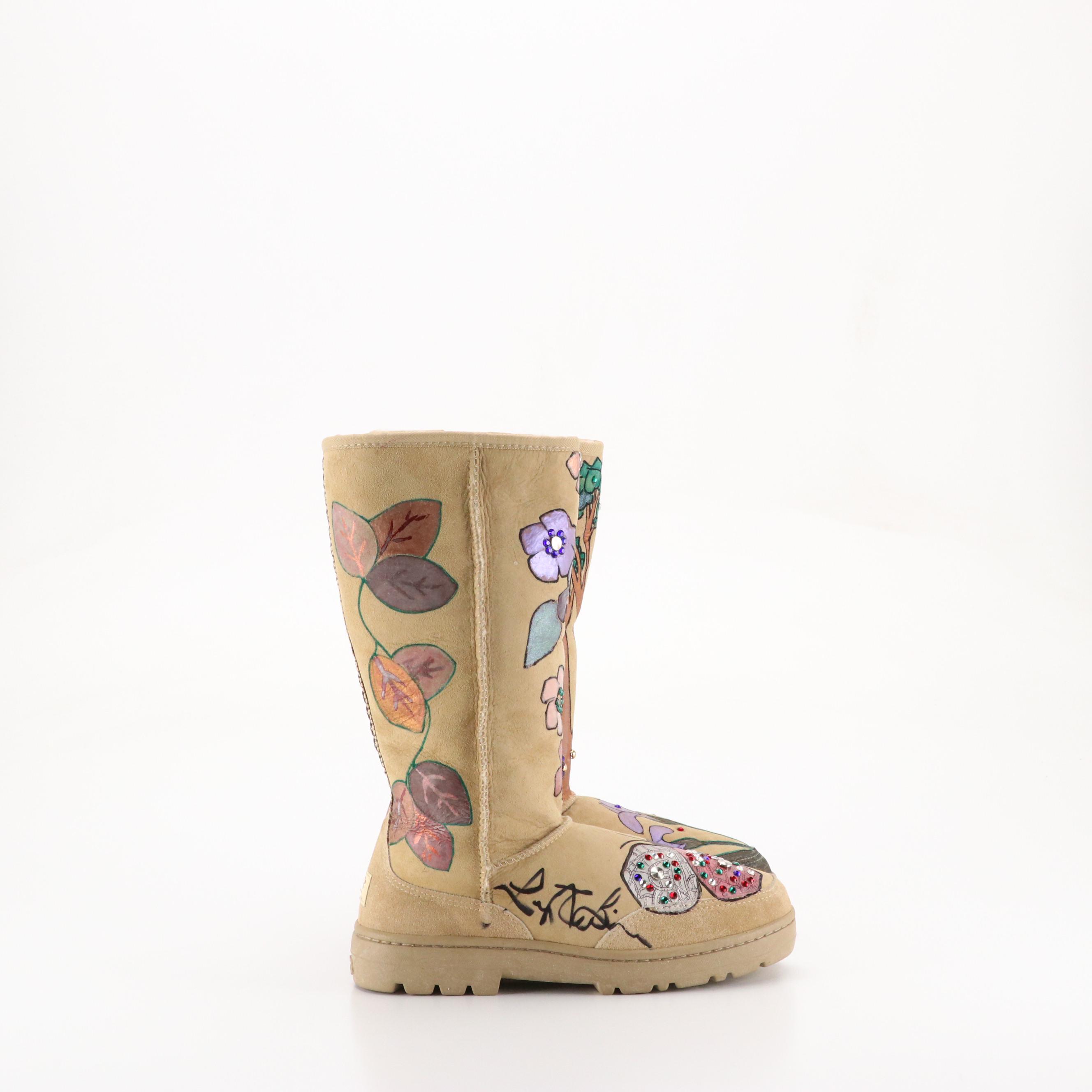 Lucy Liu Signed & Hand Painted "Enchanted Forest" Ultra Tall Ugg Boots W/ Box