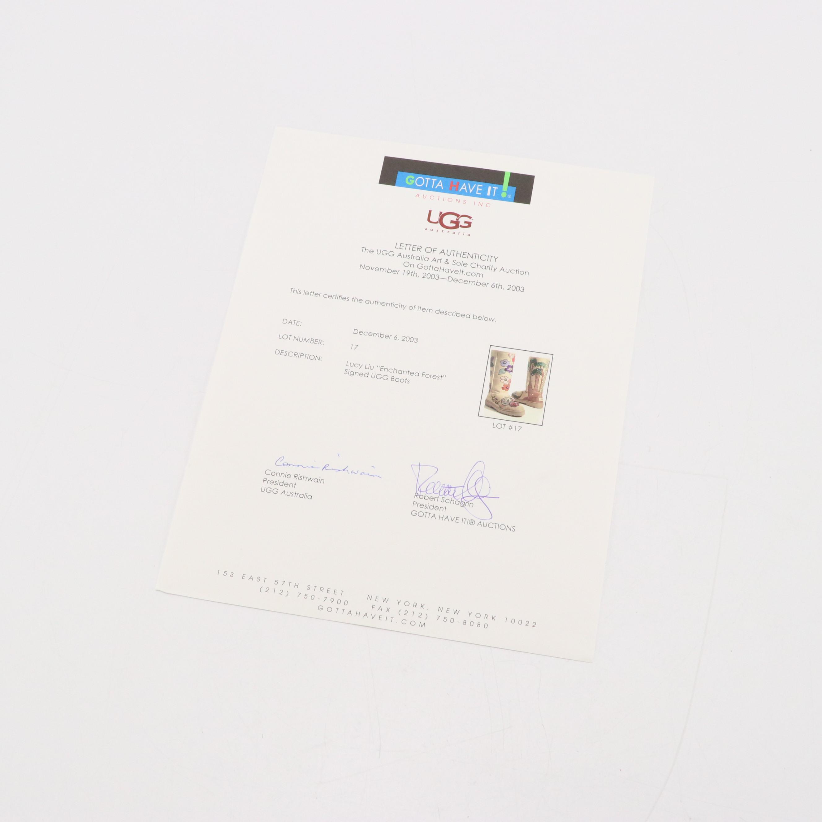 Lucy Liu Signed & Hand Painted "Enchanted Forest" Ultra Tall Ugg Boots W/ Box