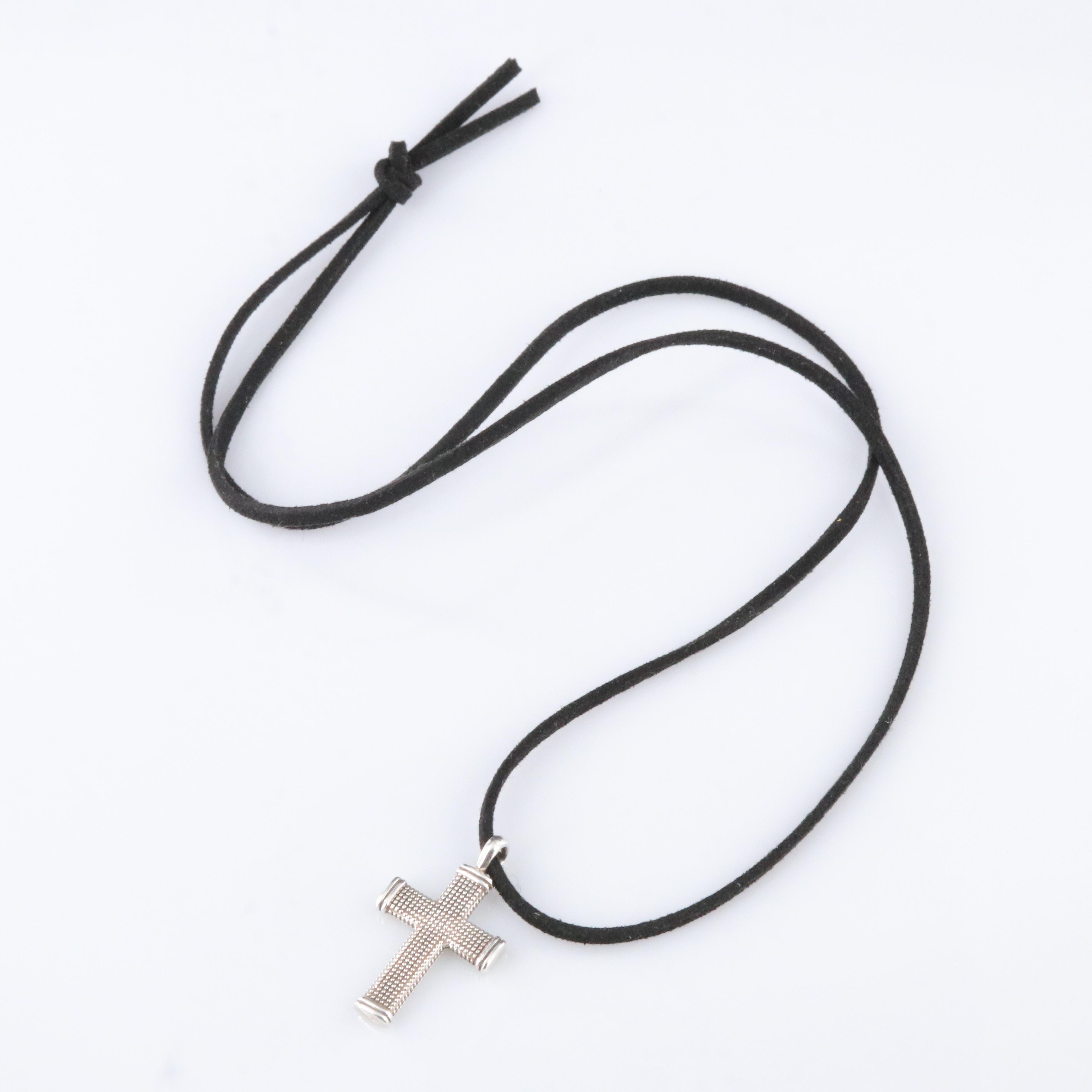 David Yurman Sterling Sky Cross Pendant on Suede Cord