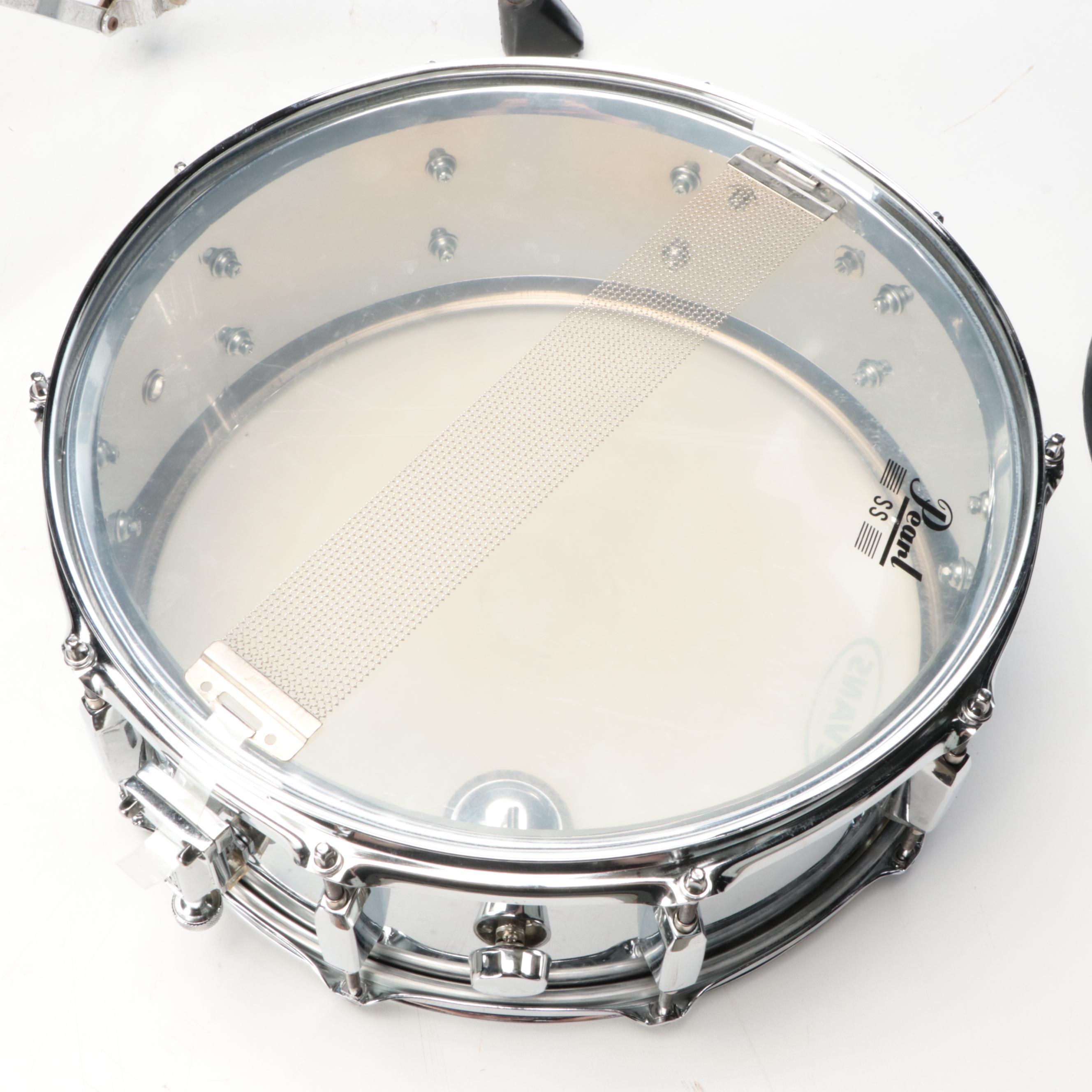 Pearl Steel Shell Snare with Evans Drum Head and Stand