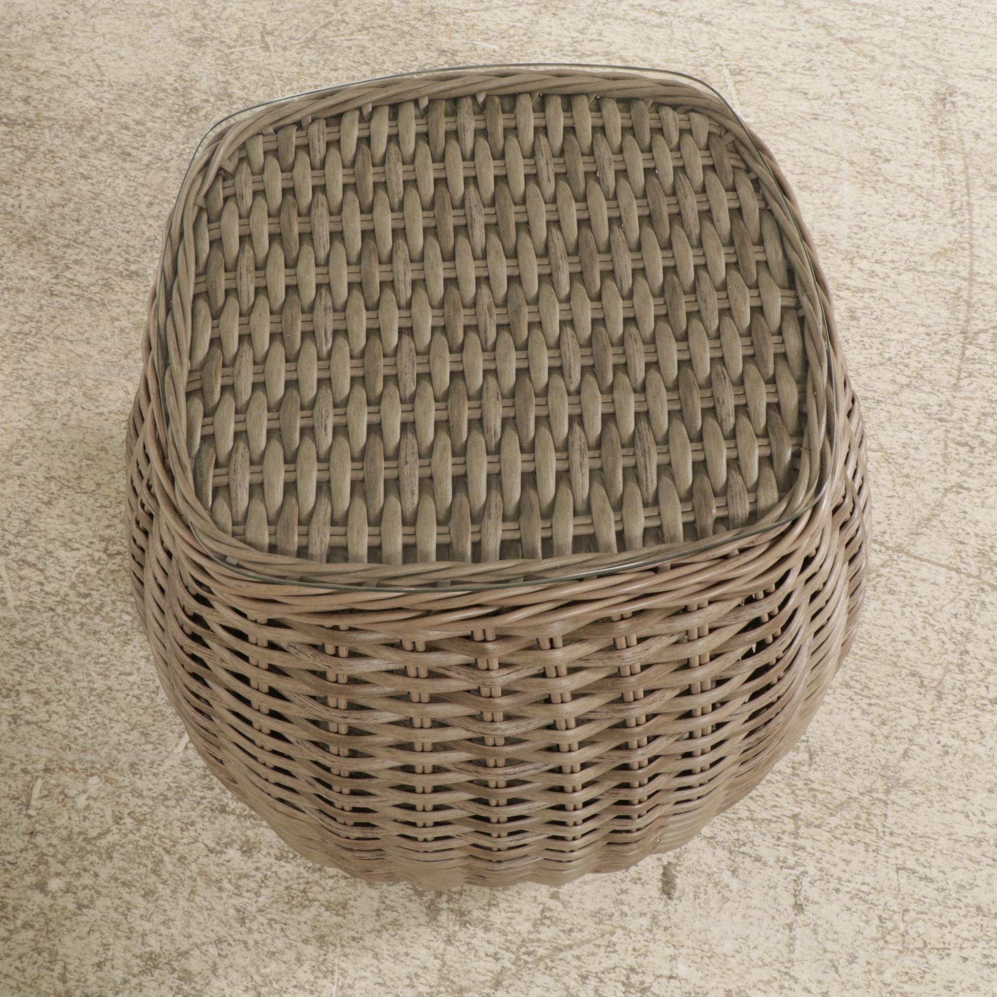 Ebel Faux Rattan Wicker Glass-Top Patio Coffee and Side Tables