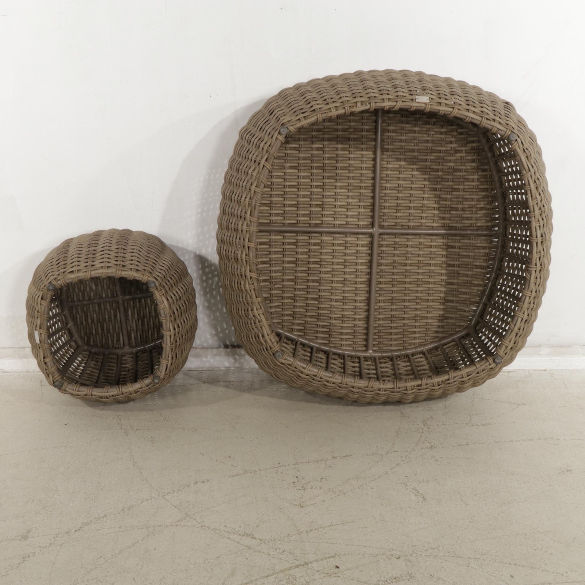 Ebel Faux Rattan Wicker Glass-Top Patio Coffee and Side Tables