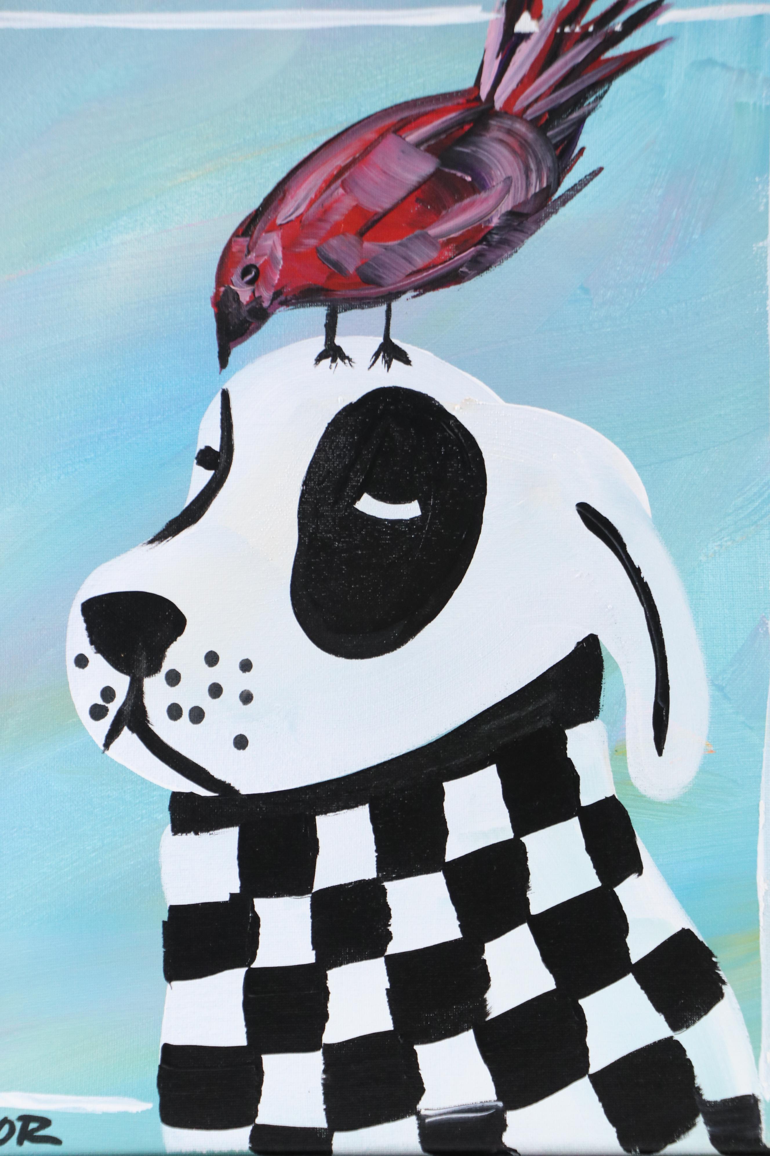 Corbellic Stylized Acrylic Painting of Dog and Bird, 2025