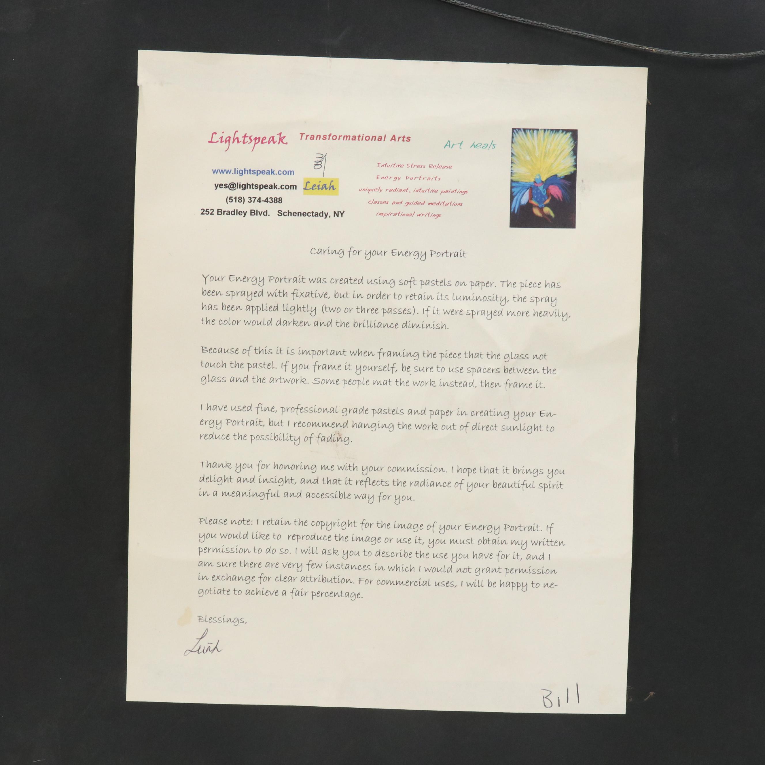 Leiah Bowden Chalk Pastel Drawing "Soul Journey Energy Portrait," Early 21st C.