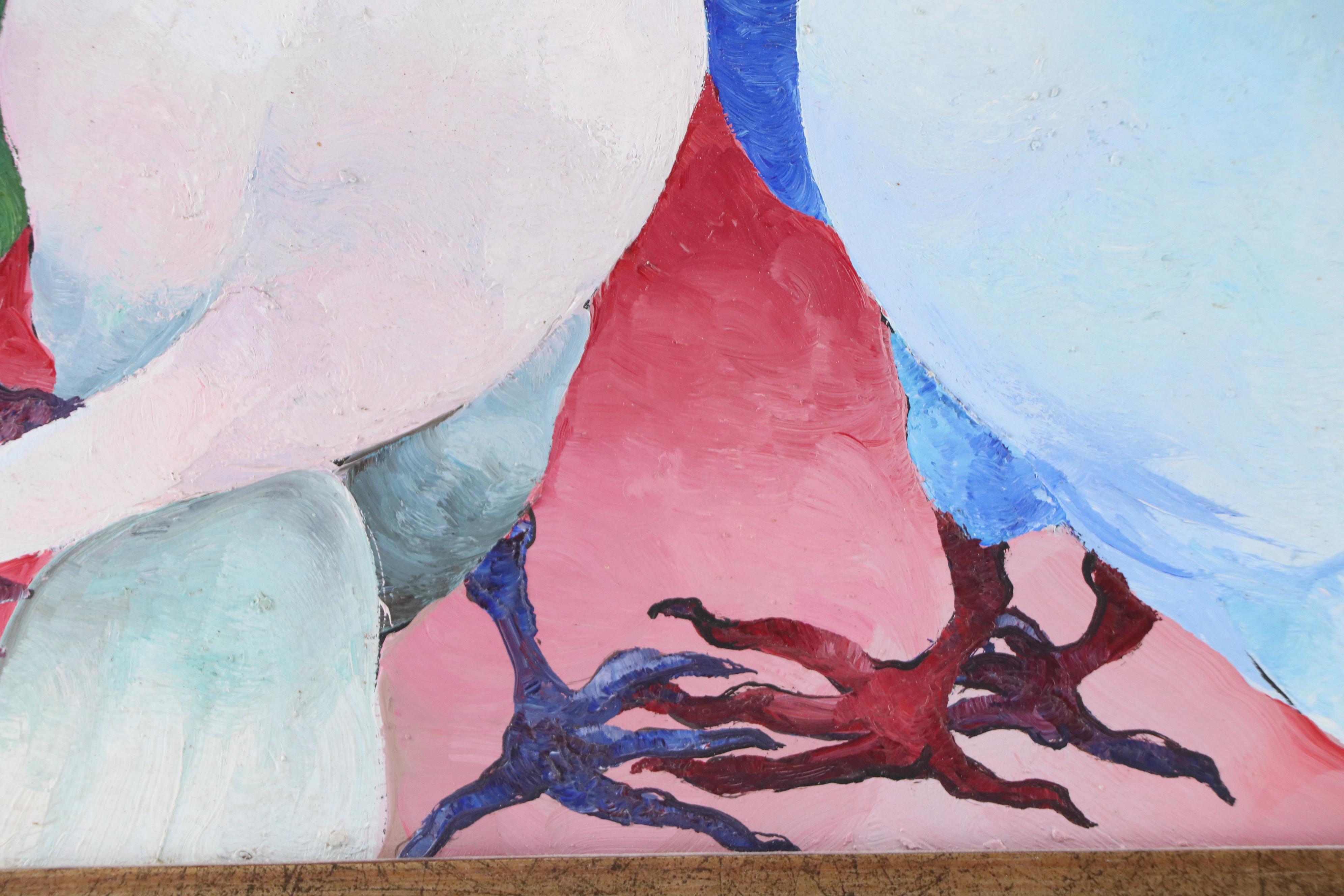 Gesner Armand Oil Painting of Stylized Pigeons, Late 20th/Early 21st Century