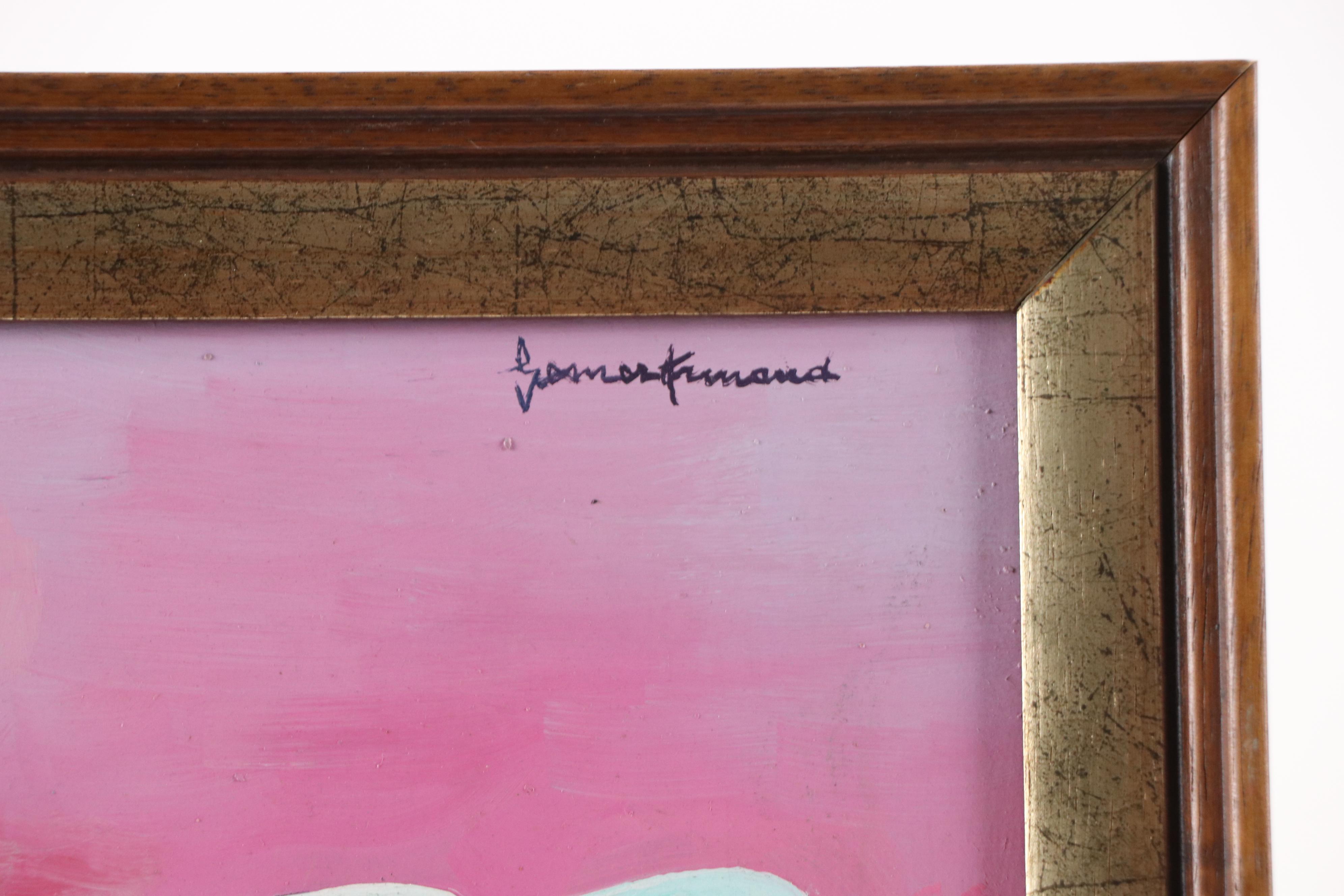 Gesner Armand Oil Painting of Stylized Pigeons, Late 20th/Early 21st Century