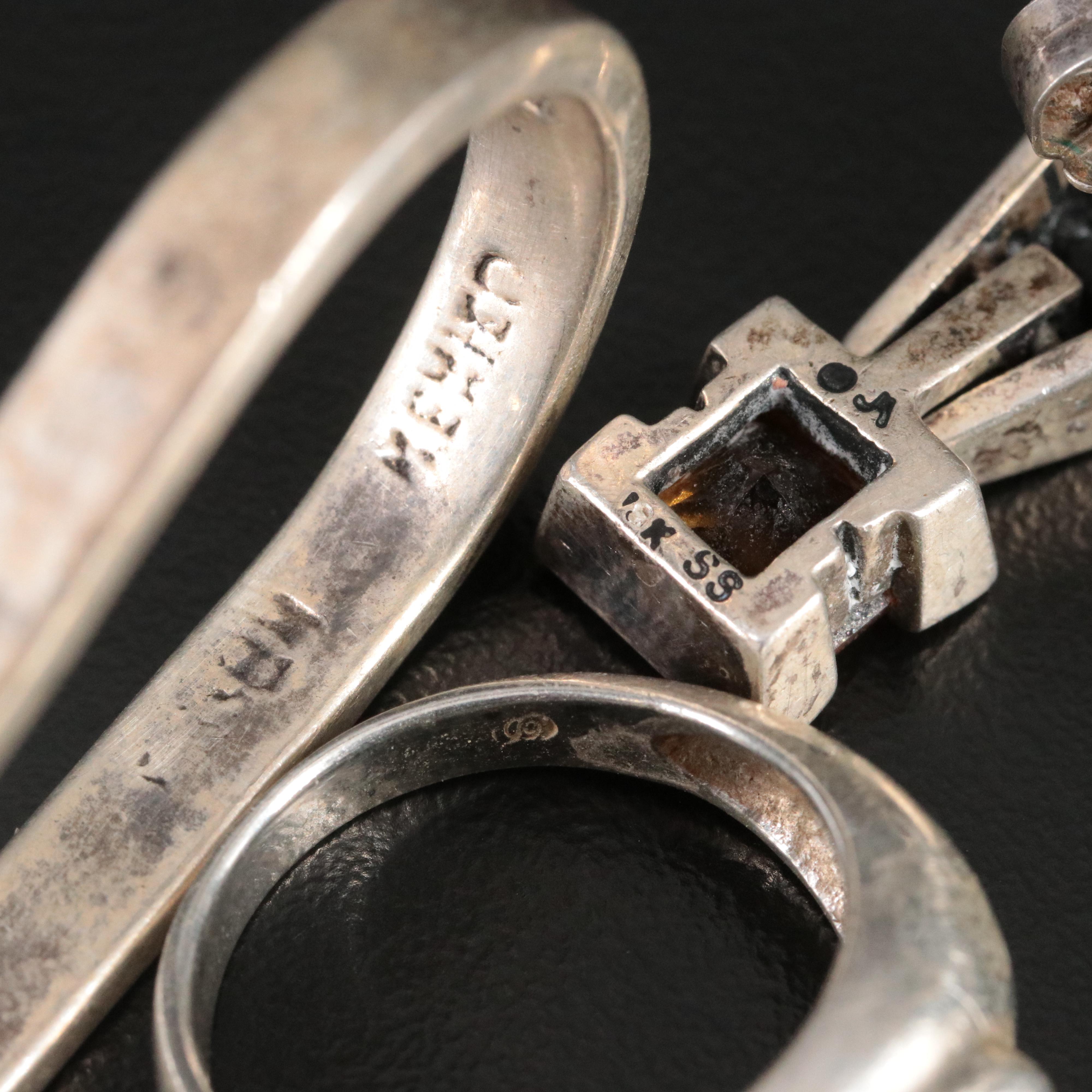 Sterling Rings and Earrings Collection Including Garnet and Black Onyx