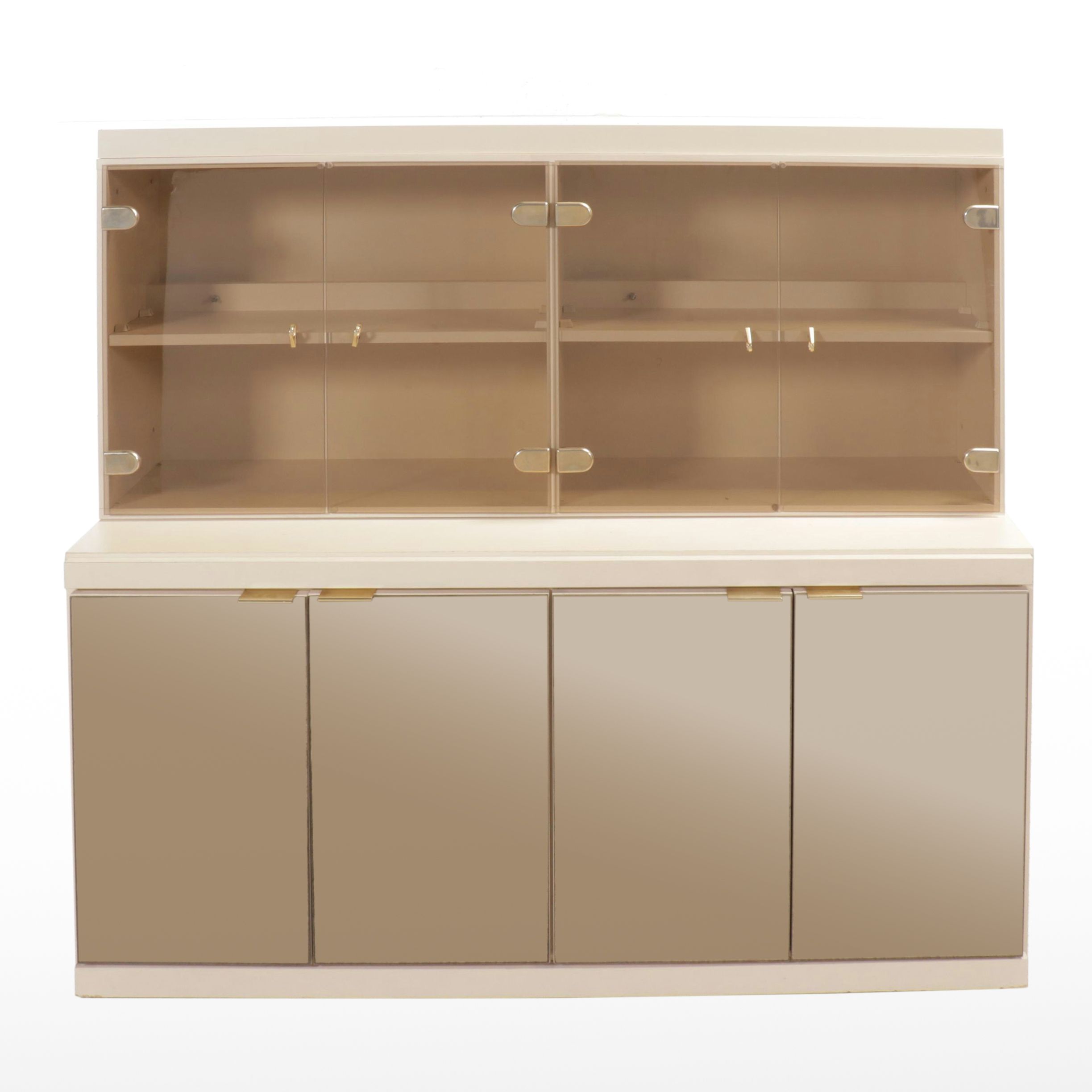 Deco Revival Smoked and Mirrored Glass and Laminate China Cabinet, Late 20th C.