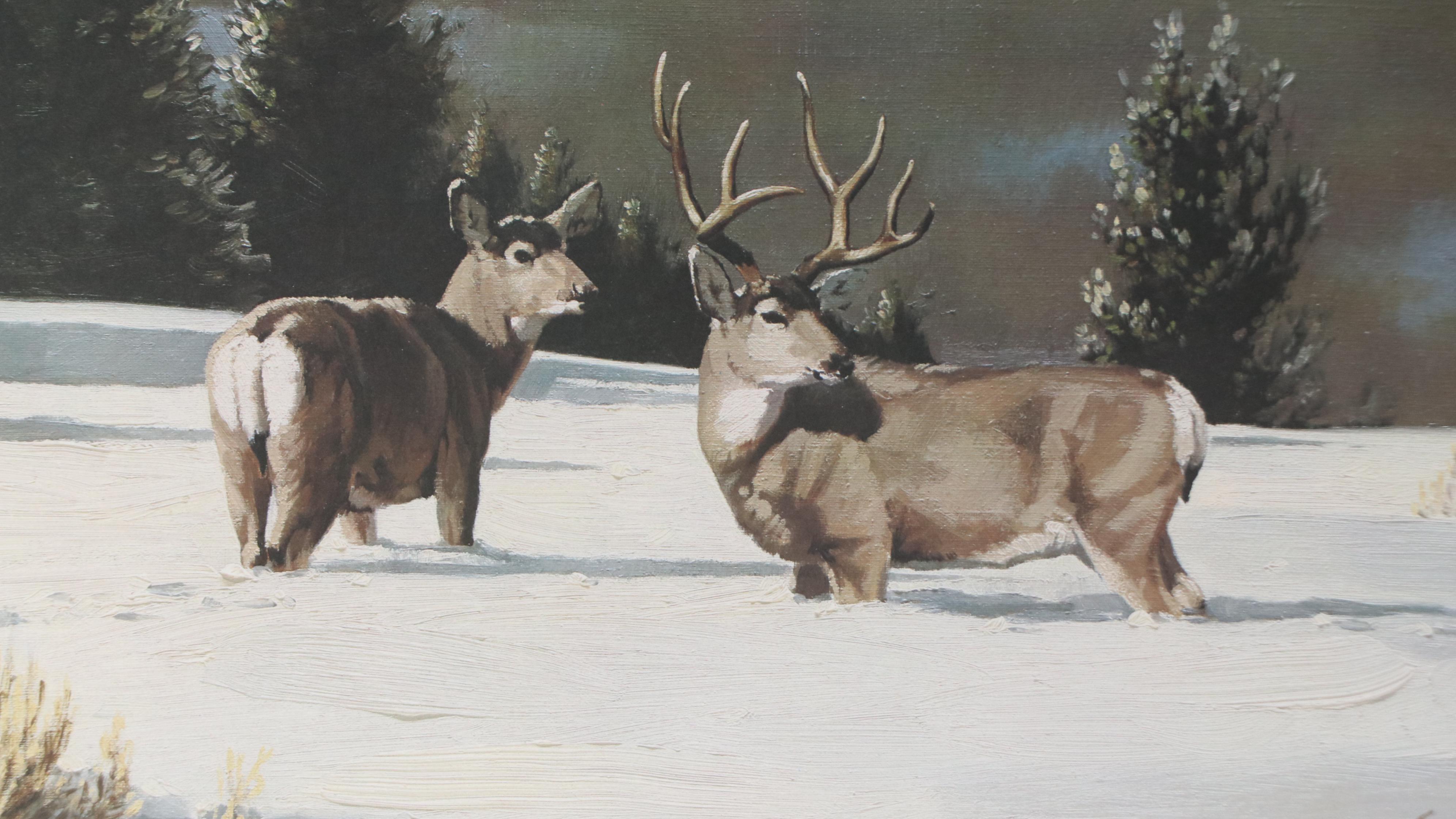 Guy Coheleach Offset Lithograph of Deer "Long Shadows," Late 20th Century