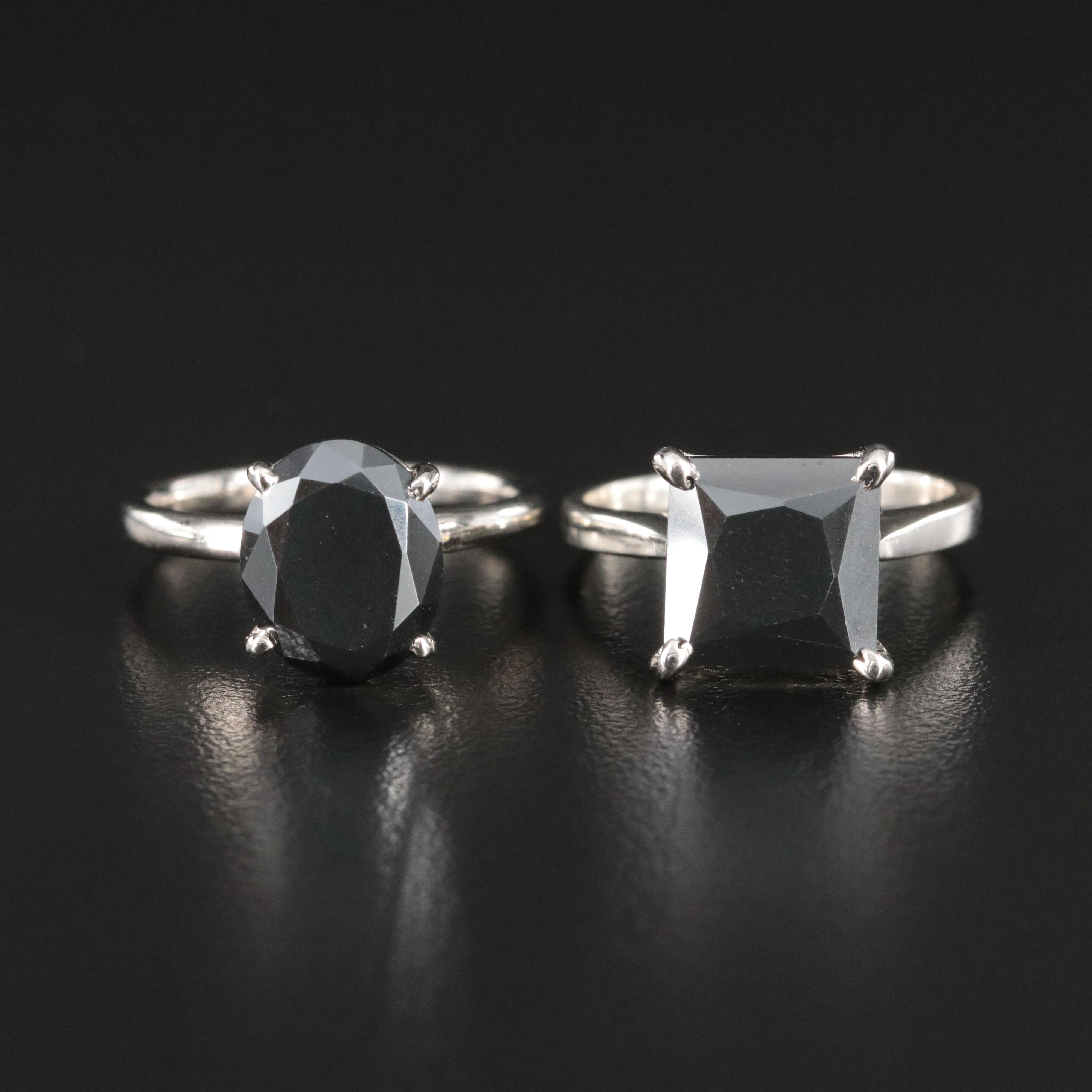 Pair of Sterling Moissanite Solitaire Rings