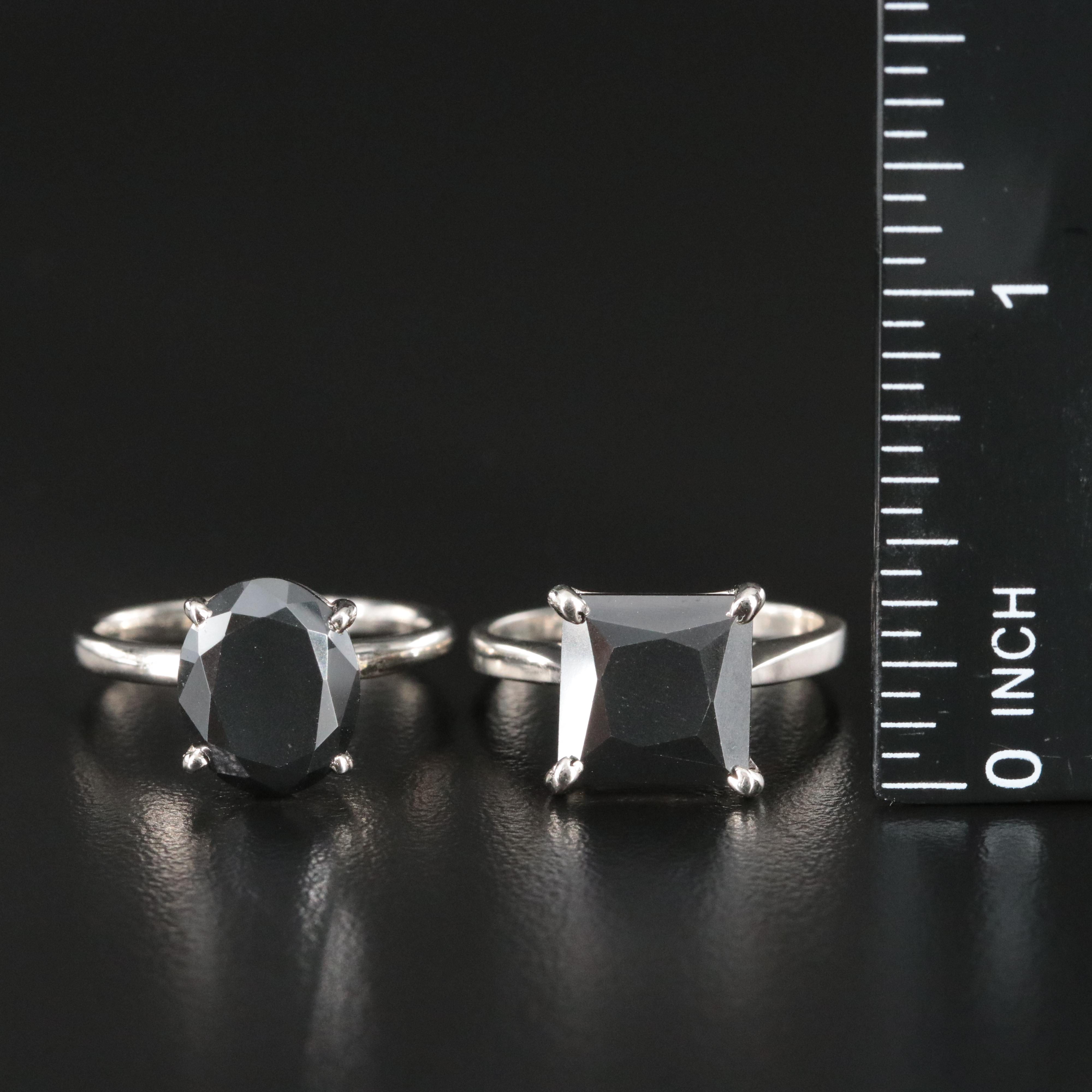 Pair of Sterling Moissanite Solitaire Rings