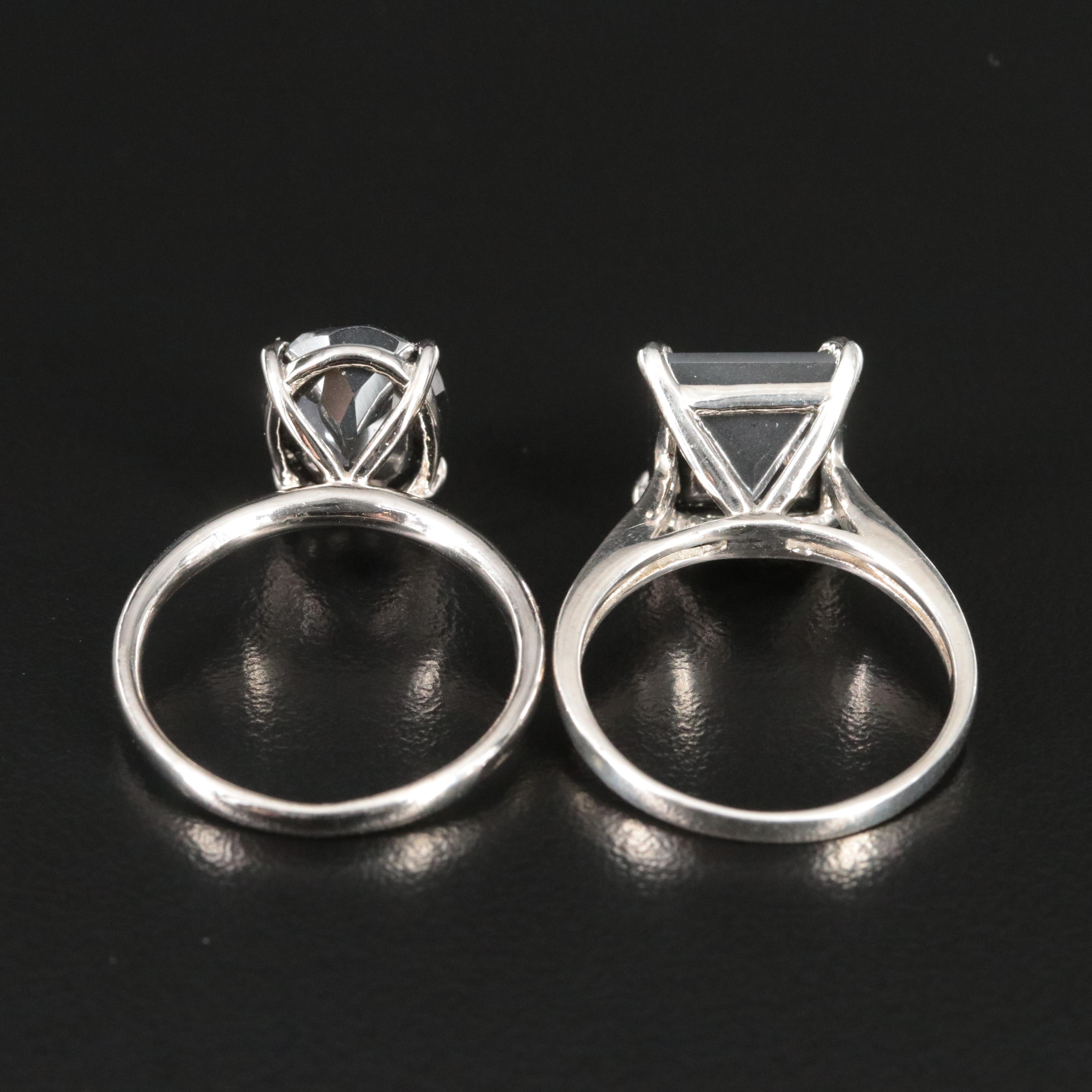 Pair of Sterling Moissanite Solitaire Rings