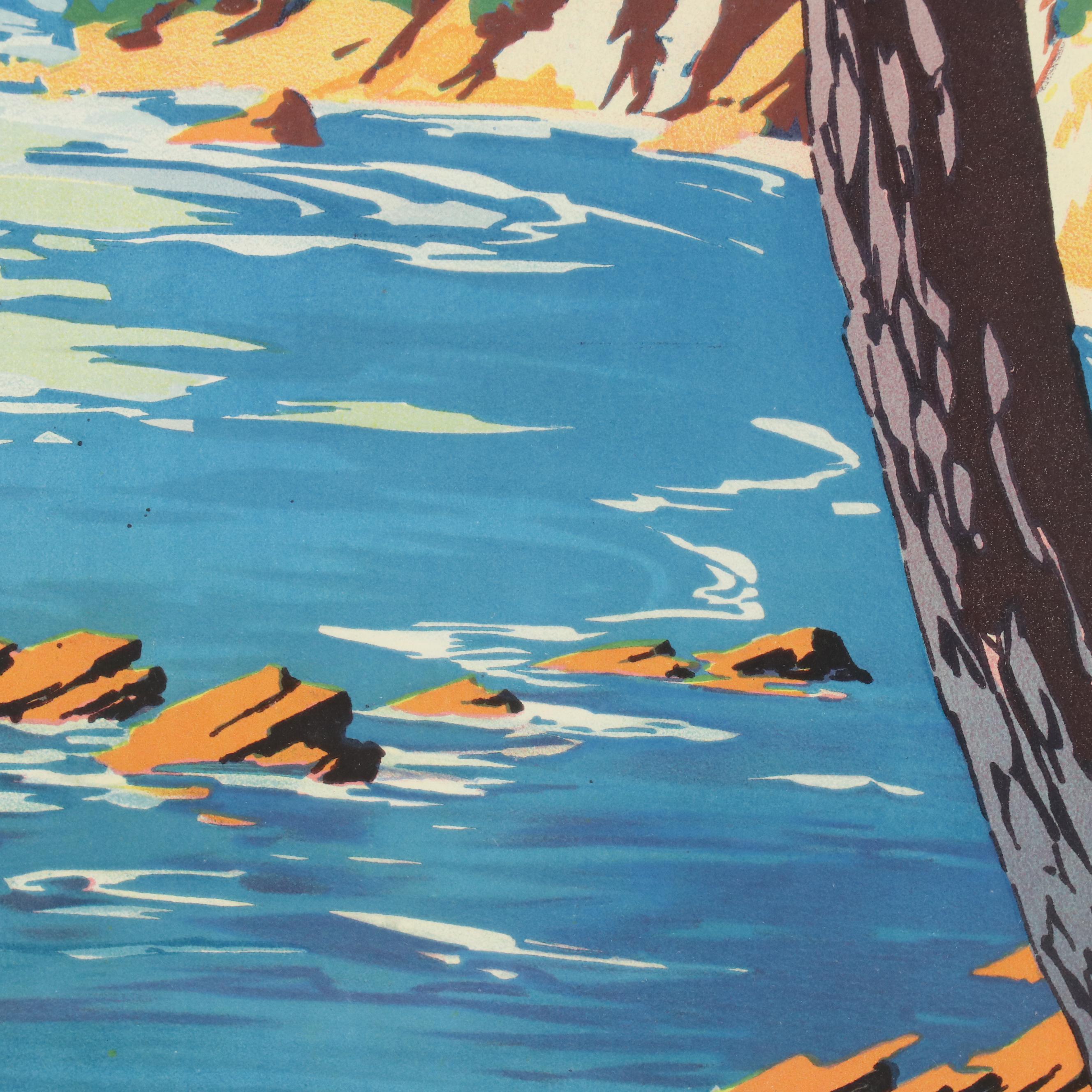 Designed by Julien Lacaze Color Lithograph Poster "Le Littoral Méditerranéen"