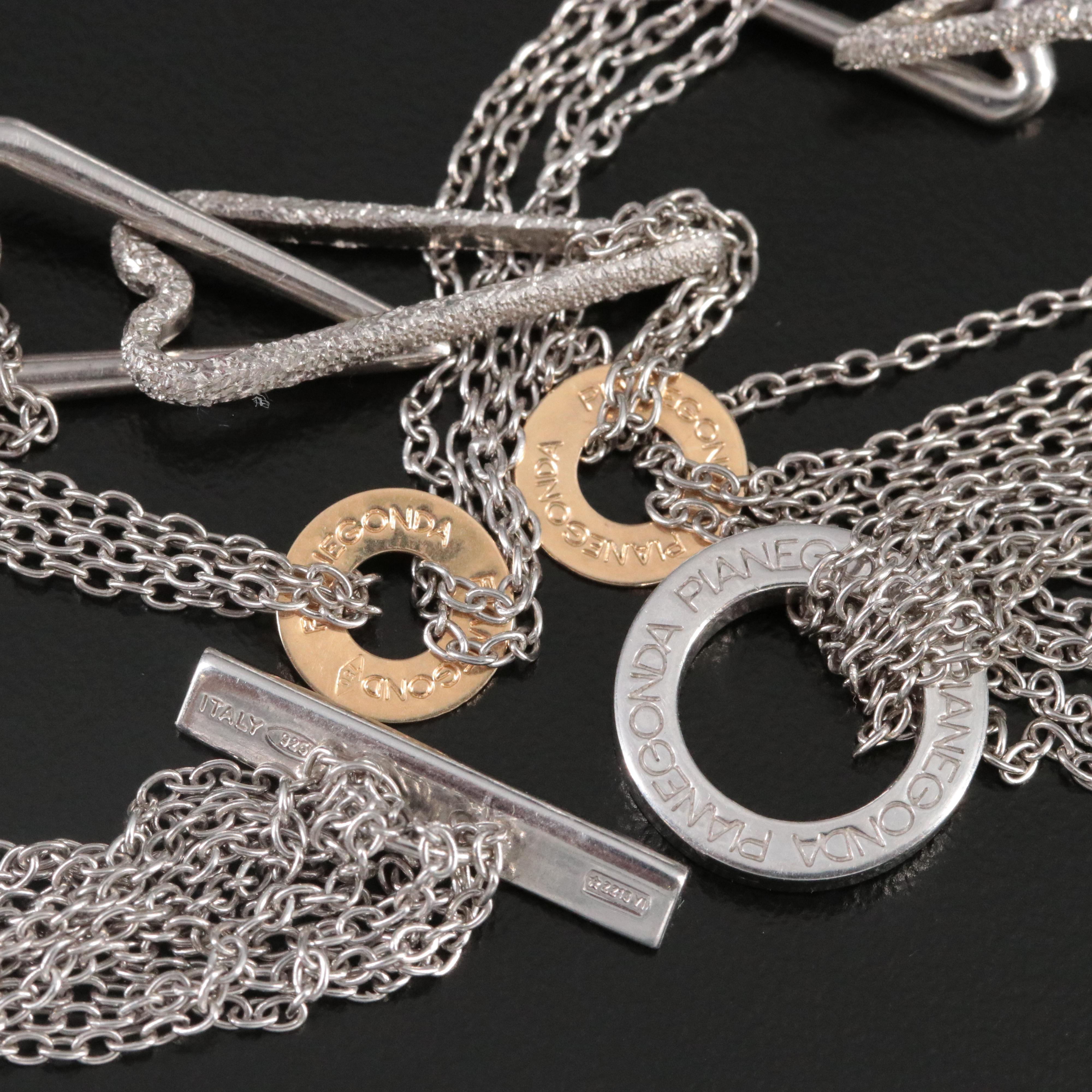 Italian Sterling Station Necklace with 18K and Diamond Cut Accents