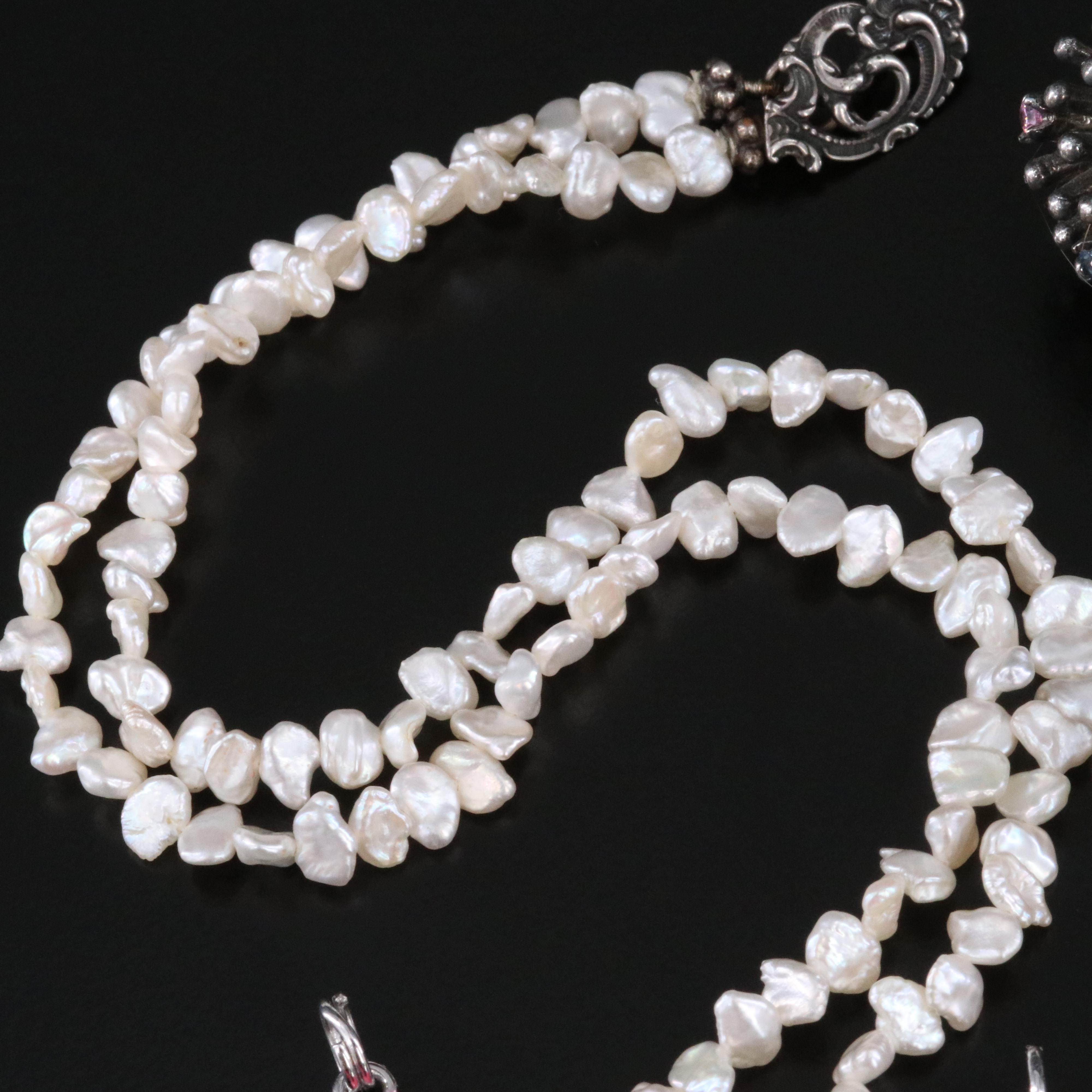 Sterling Jewelry Collection with Pearls and Rainbow Moonstone